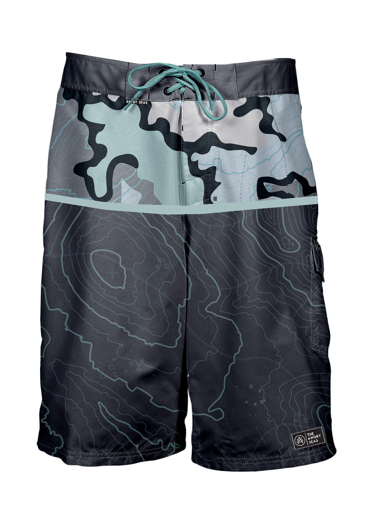Repeating pattern sublimation print on surf trunks