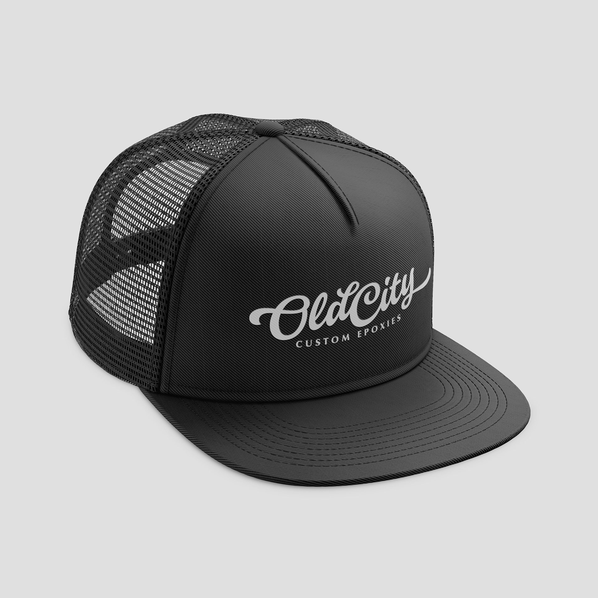 Old City Custom Epoxies logo design on trucker cap