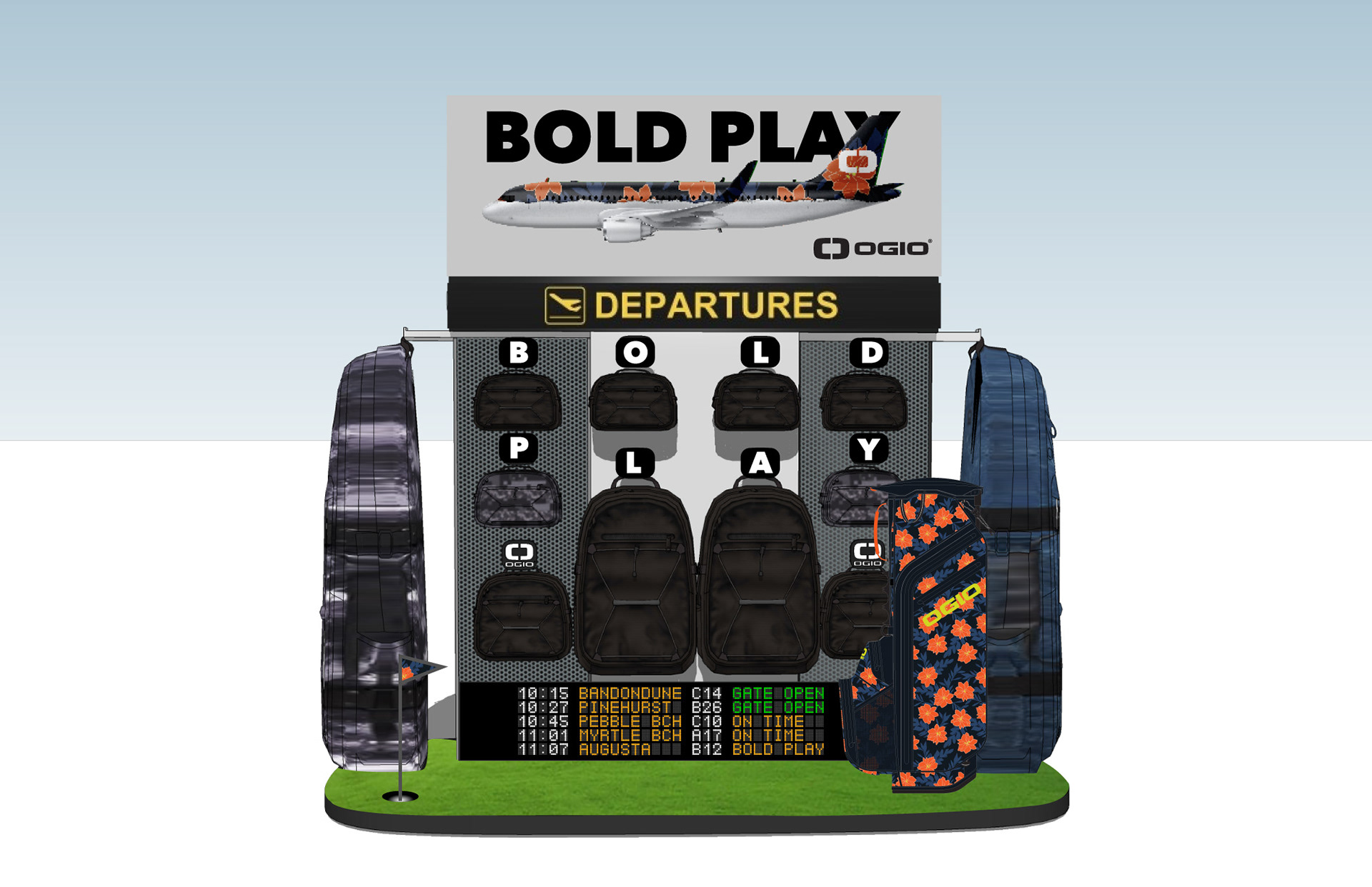 Example of in-store product display featuring BOLD PLAY tagline