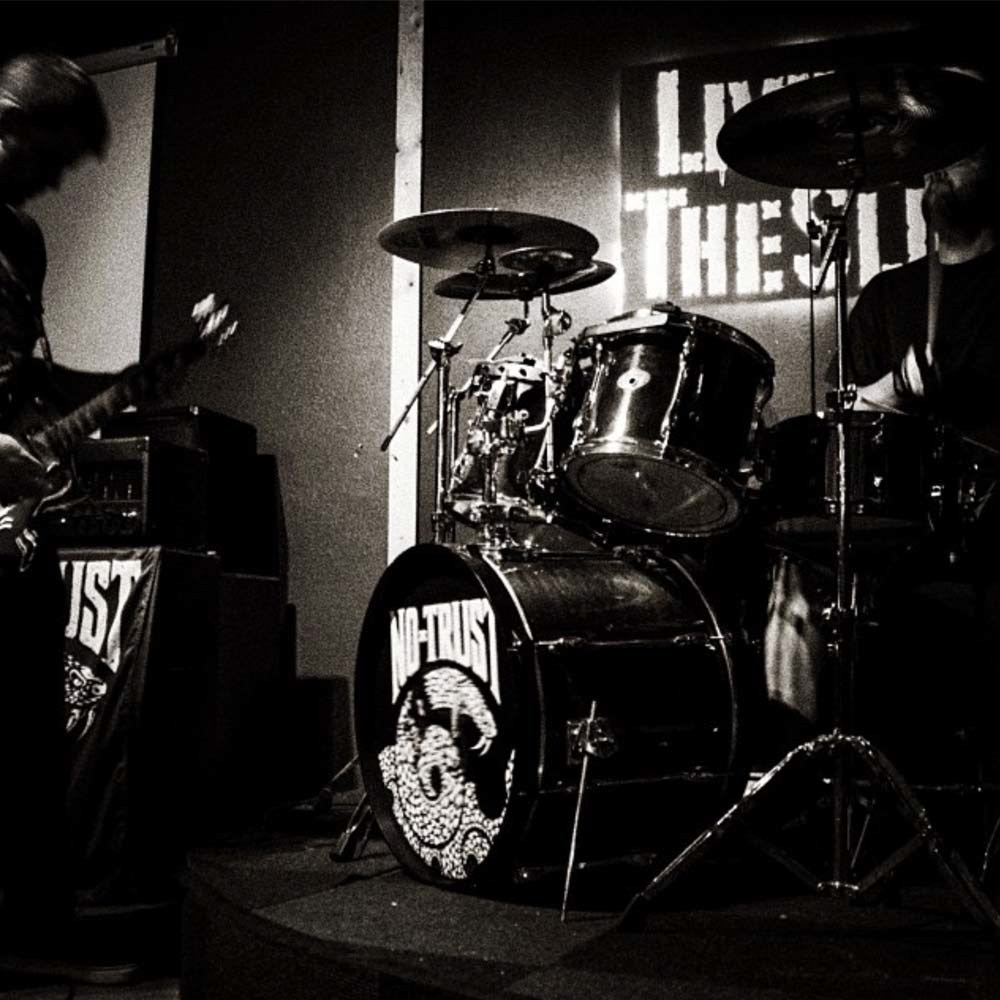 Performing live featuring the custom drum head