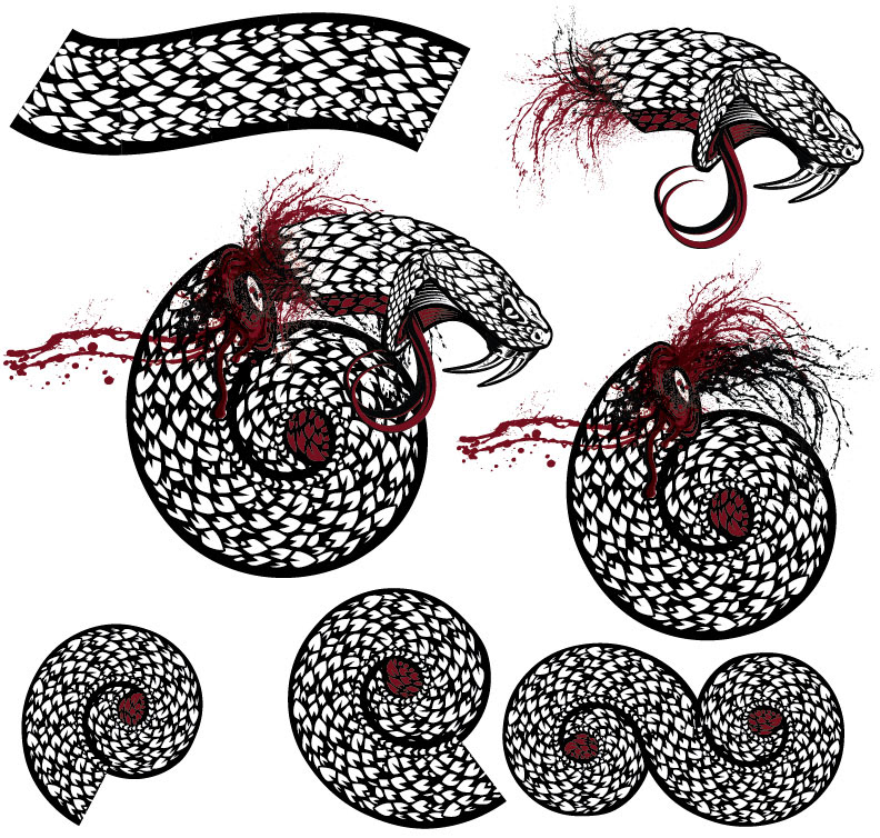 Repeating Adobe Illustrator brush to easily create pieces of the snake scale pattern