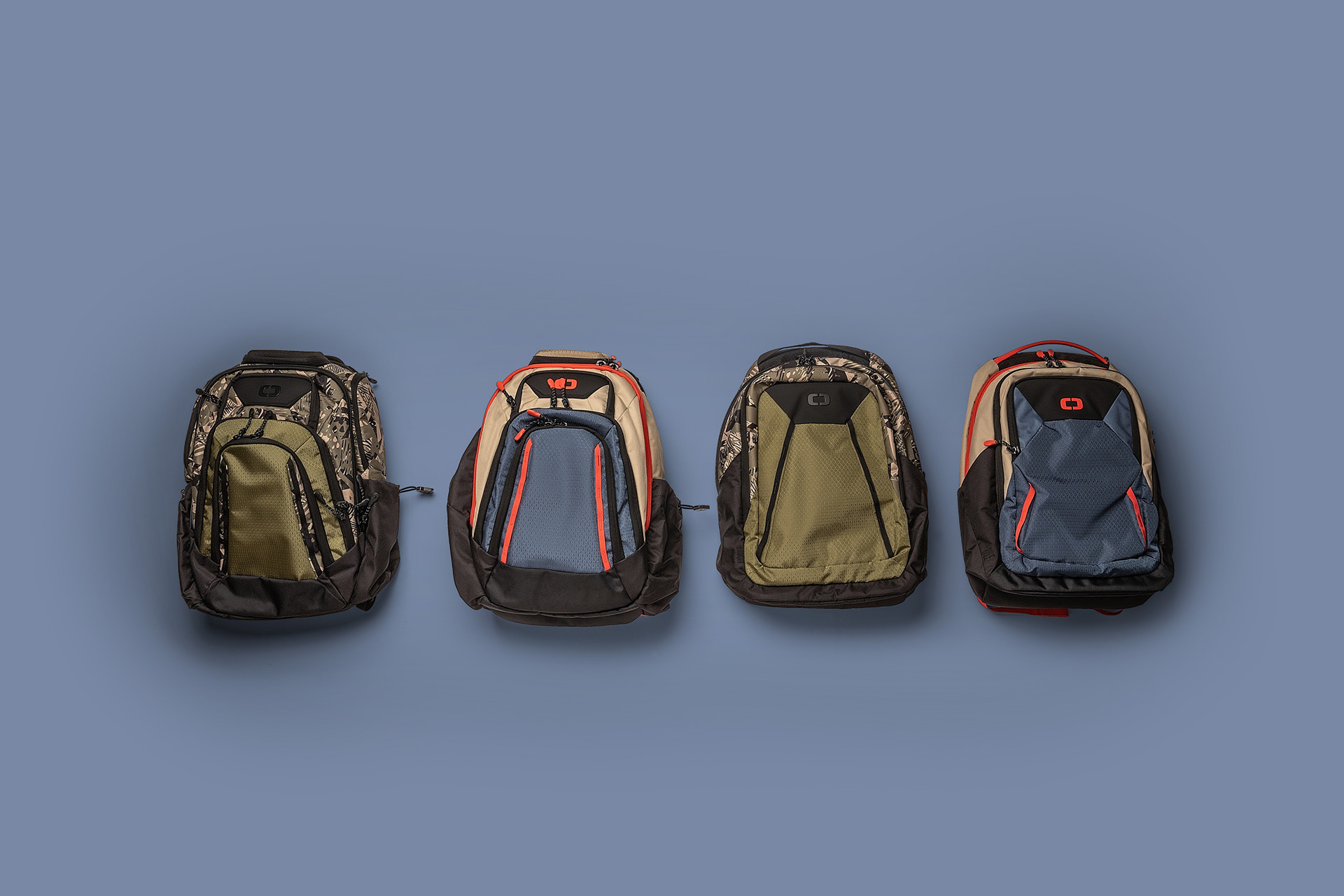 Group of products, lay flats on solid color