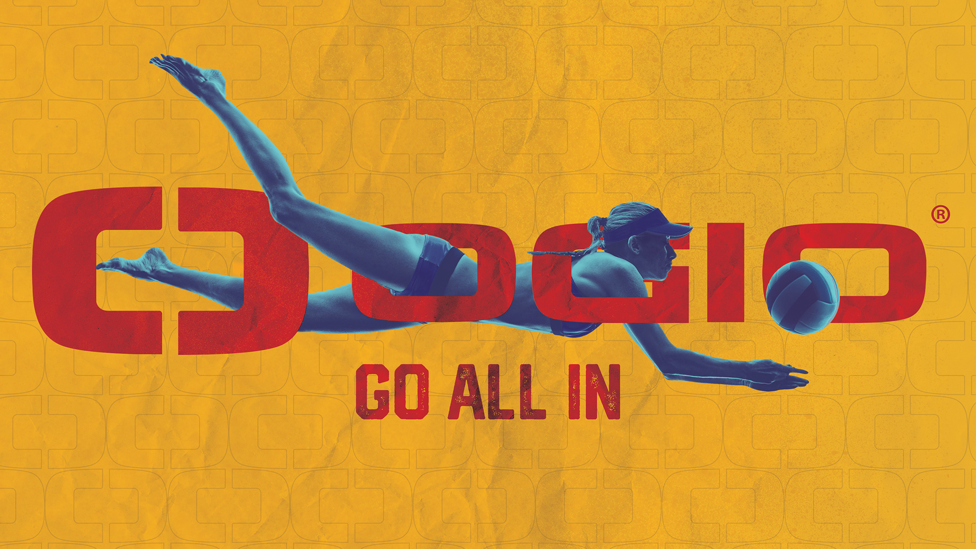 Examples of how athlete can interact with OGIO logo or the GO ALL IN logotype