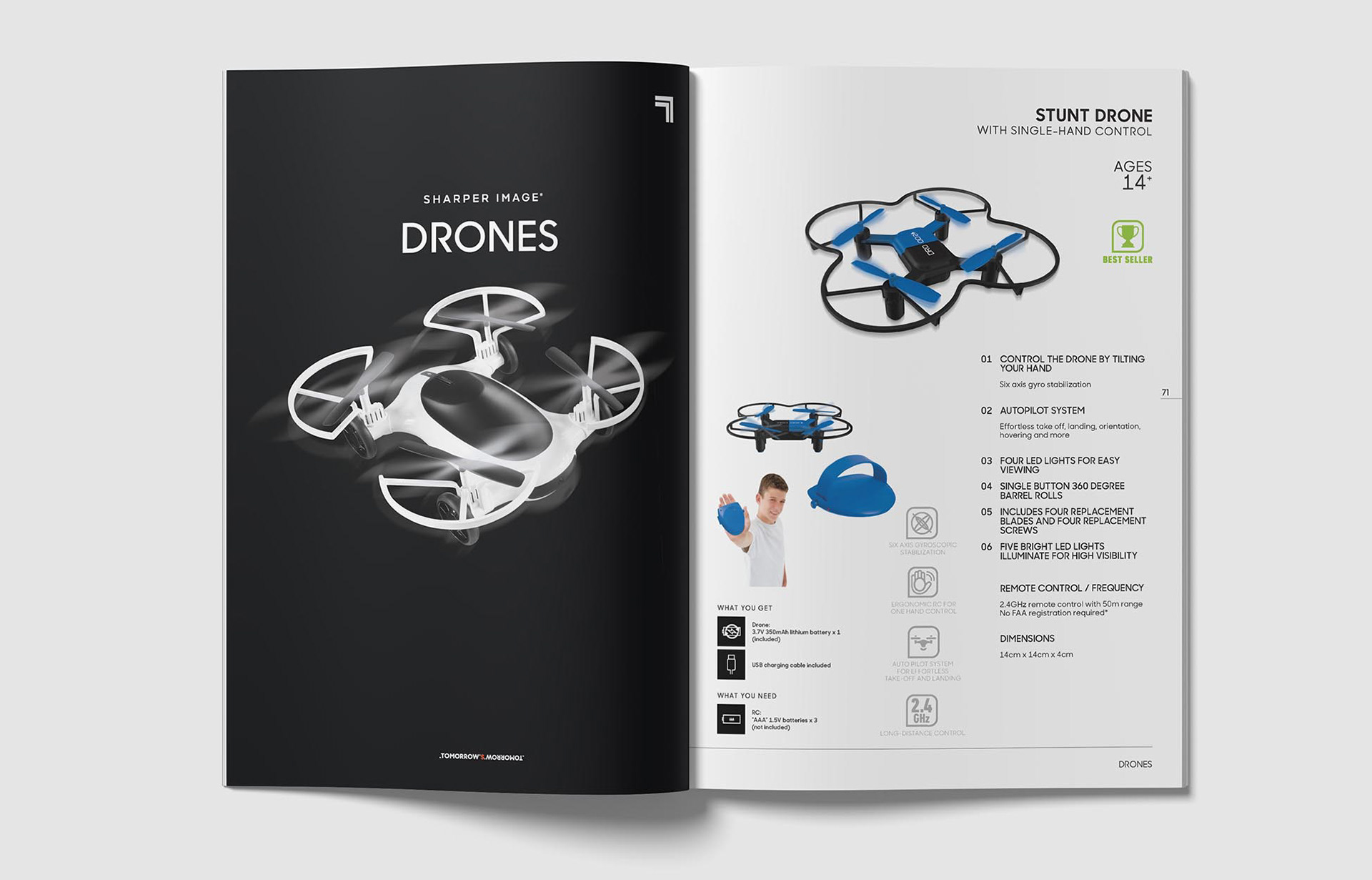 Product section start page features visually appealing product in motion