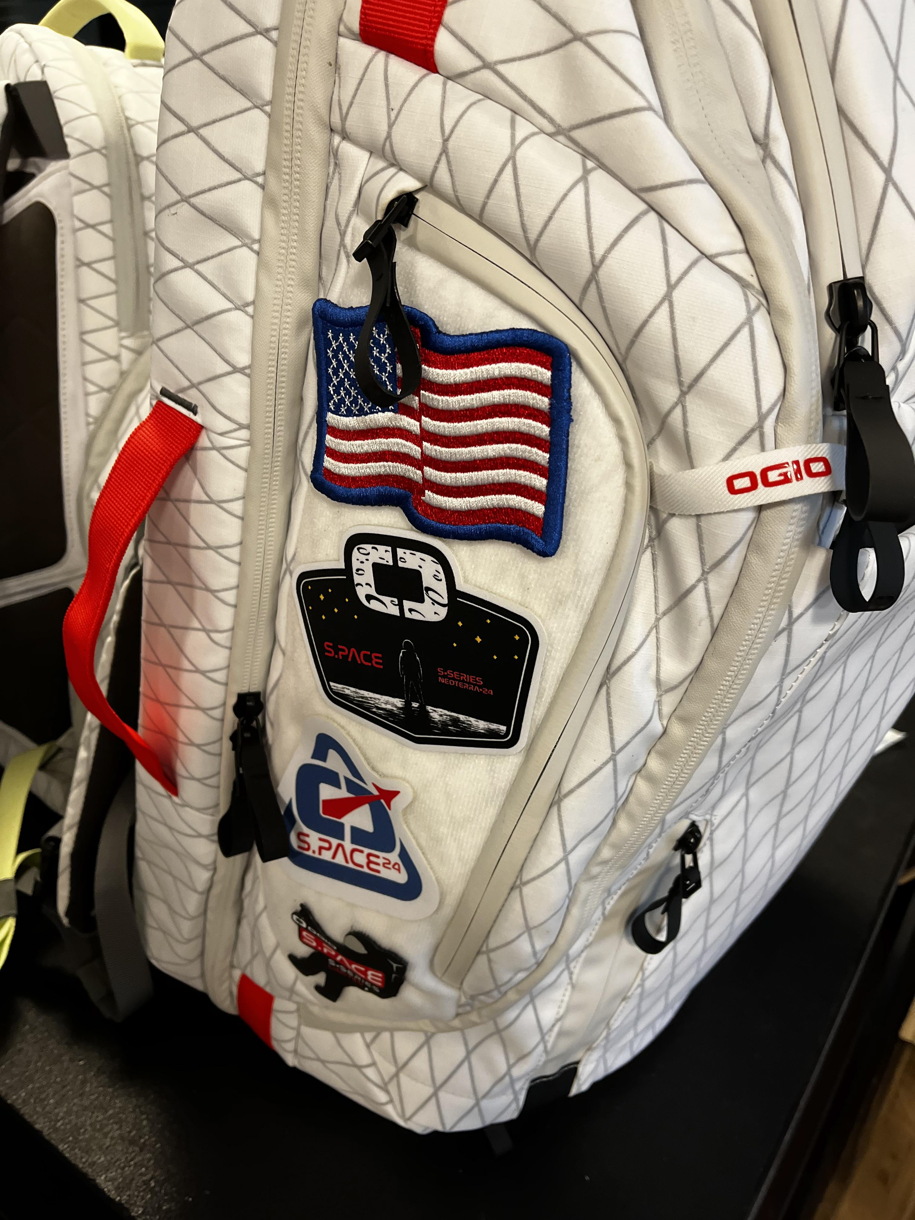 Neo-Terra bag campaign, NASA mission patch inspired embroidered velcro patch designs