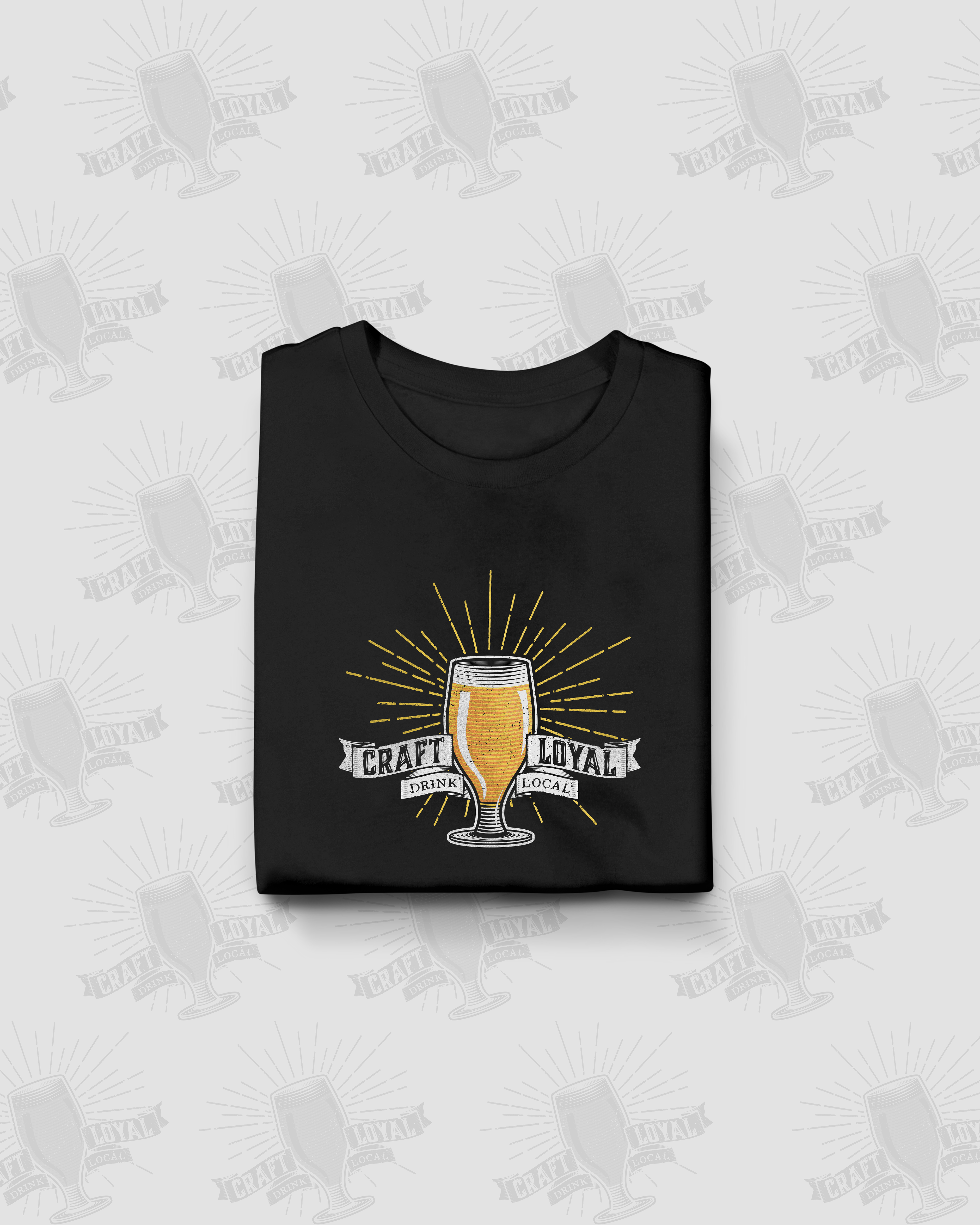 Folded view of "Drink Local" t-shirt graphic