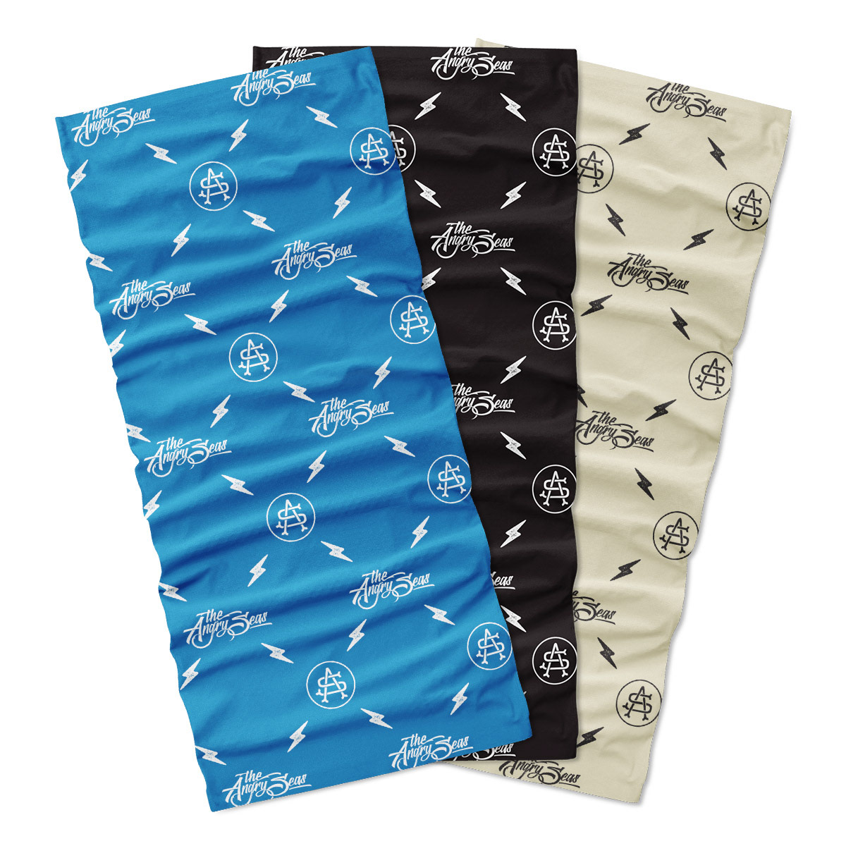 Neck gaiter all colors displayed. Repeating pattern design