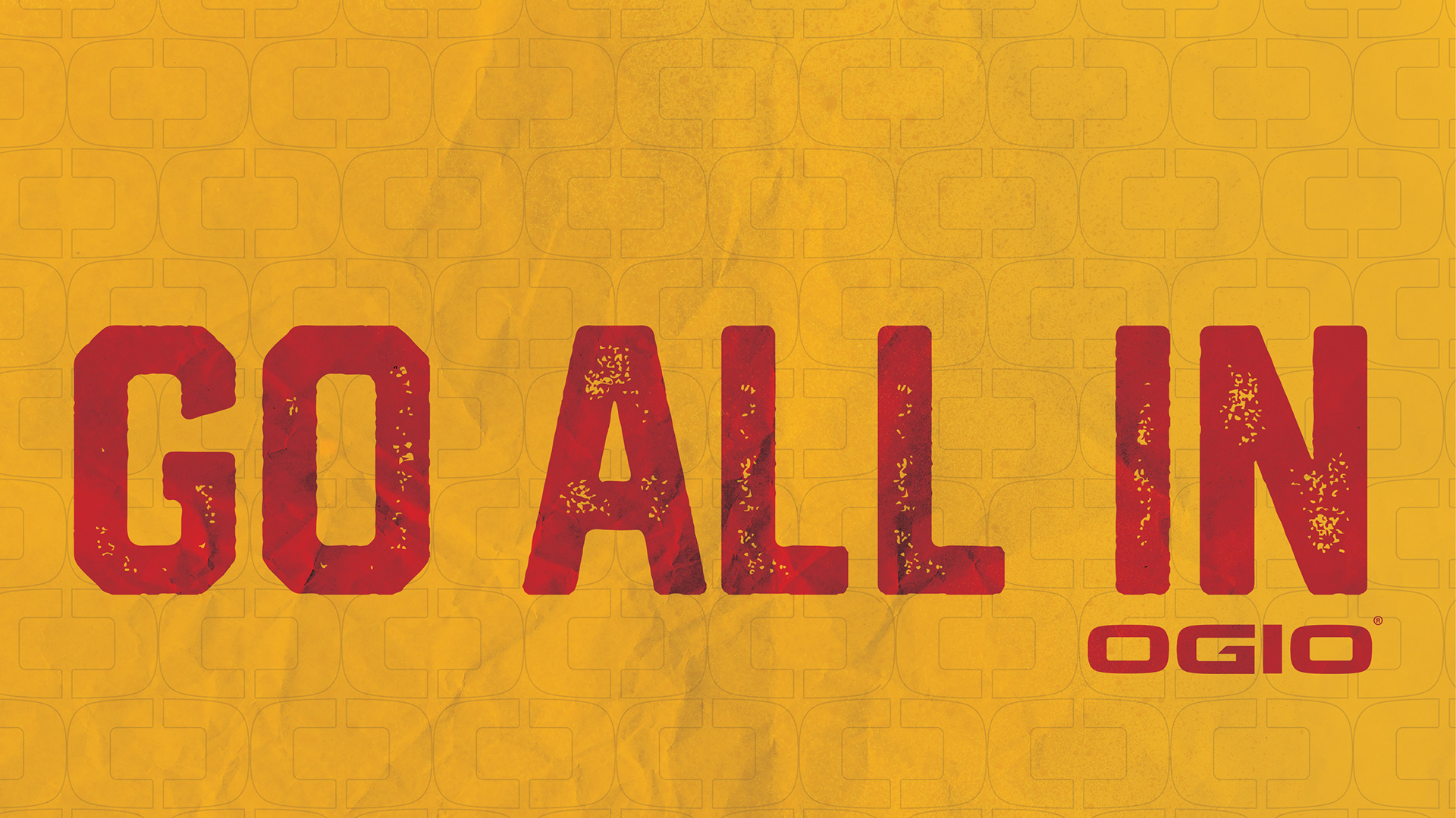 "GO ALL IN" logotype, textured and warm vibrant colors