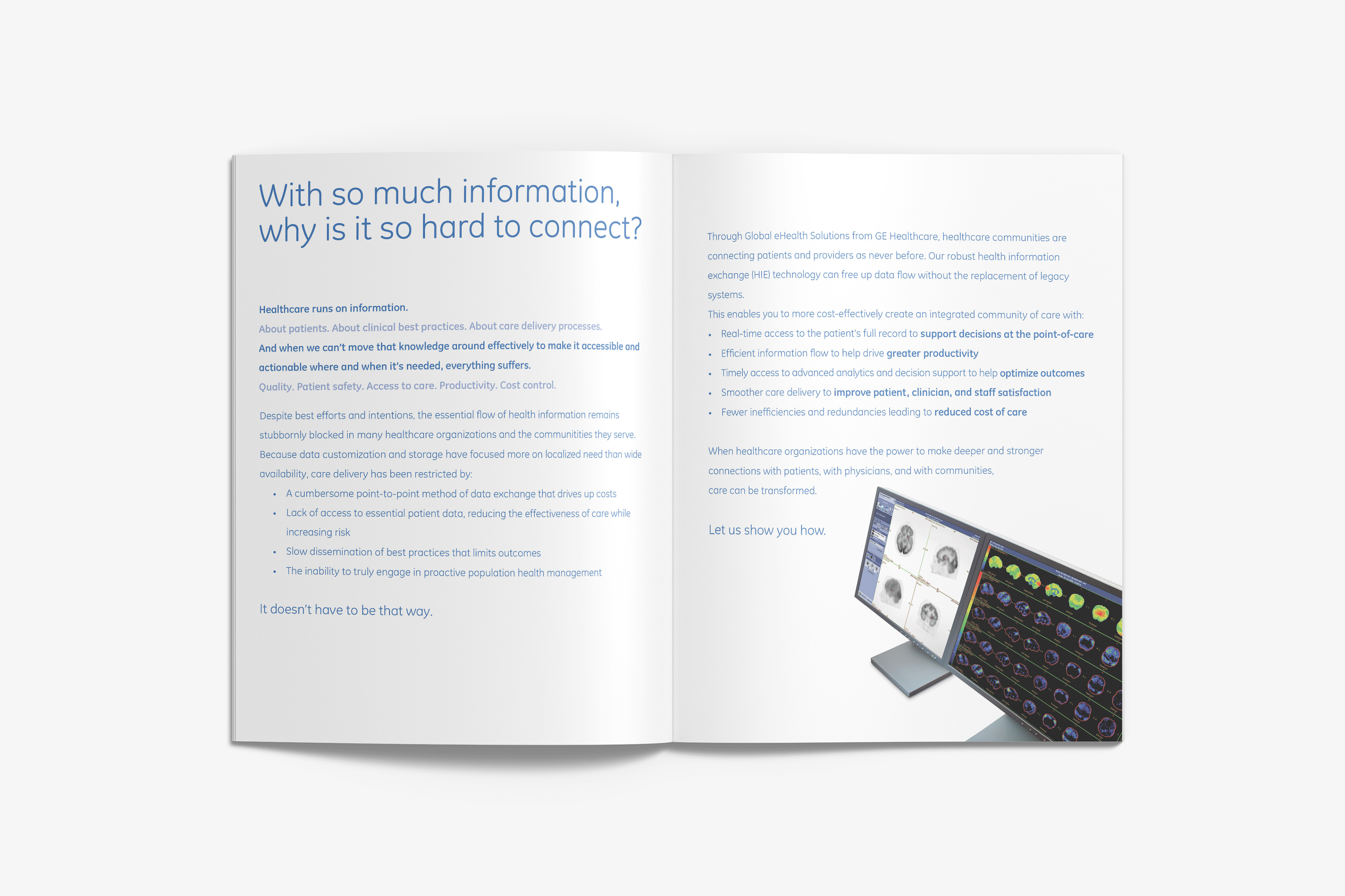 Middle Eastern brochure pages include alternative content set in GE Inspira font
