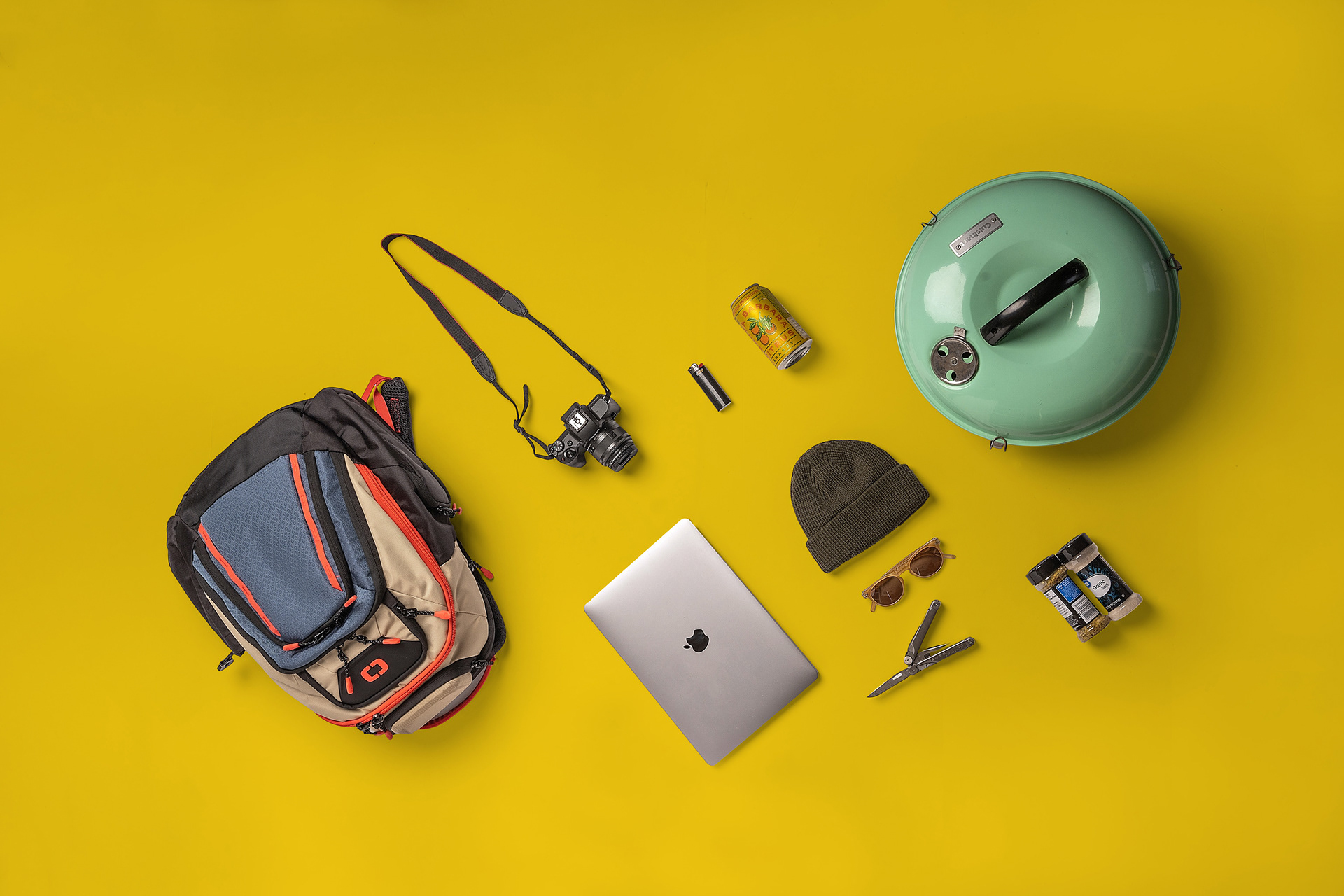Product lay flats with gear telling story