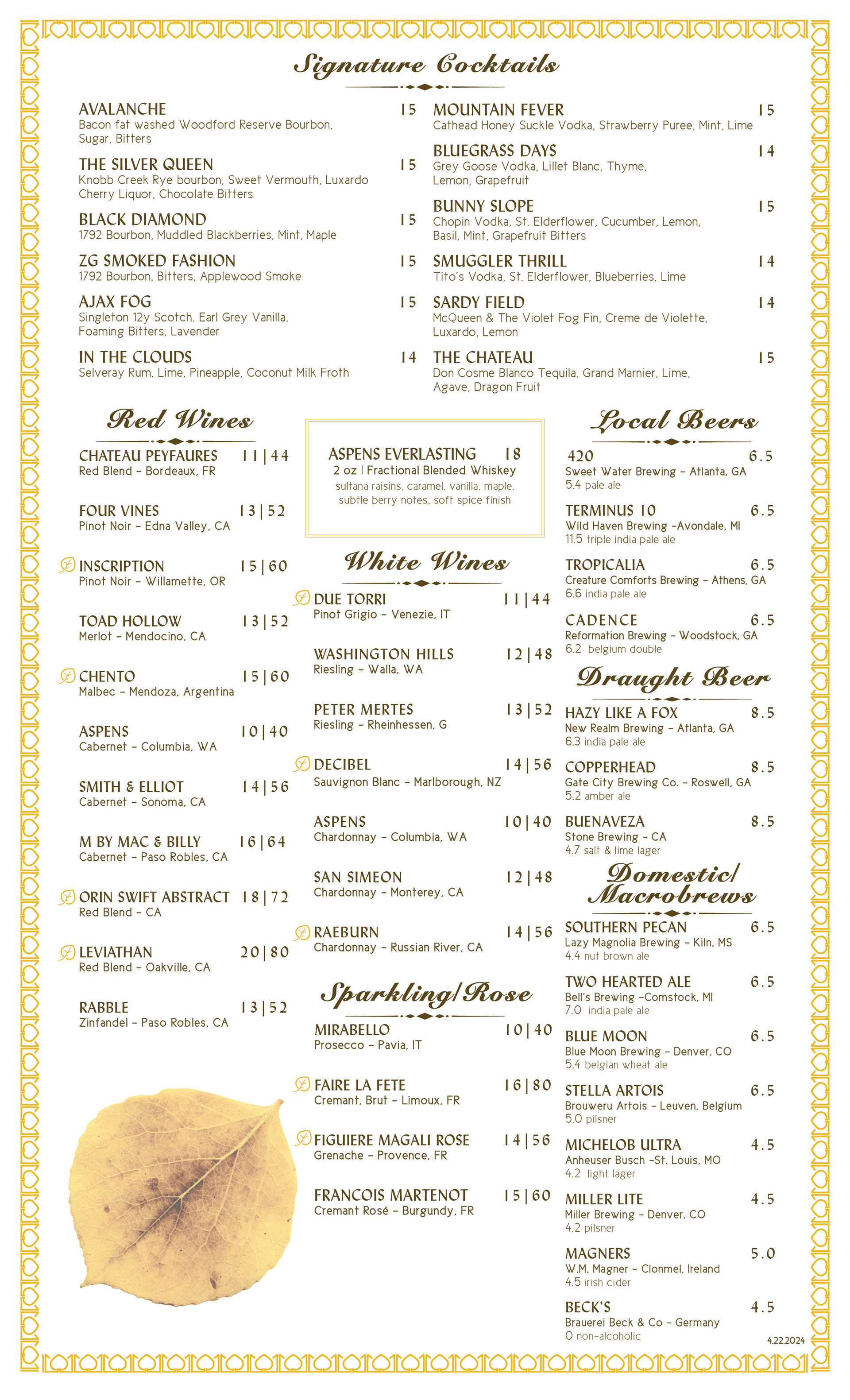 Back of Menu