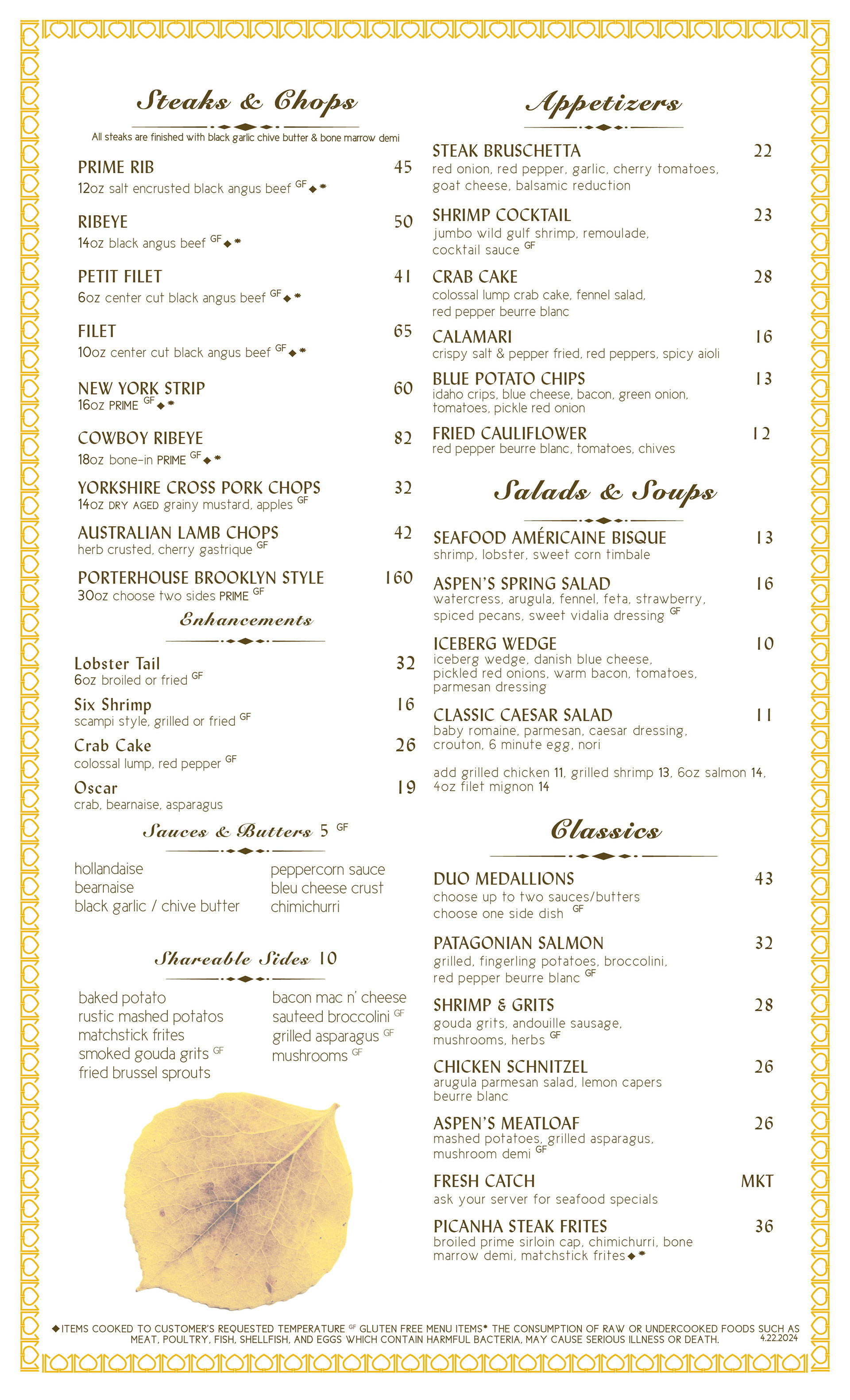 Front of menu
