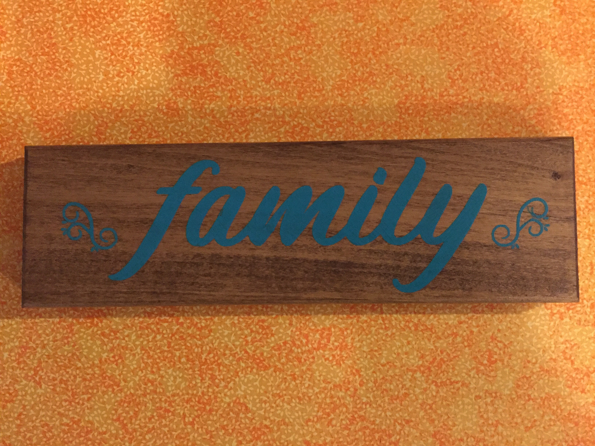 Stained wood with vinyl lettering