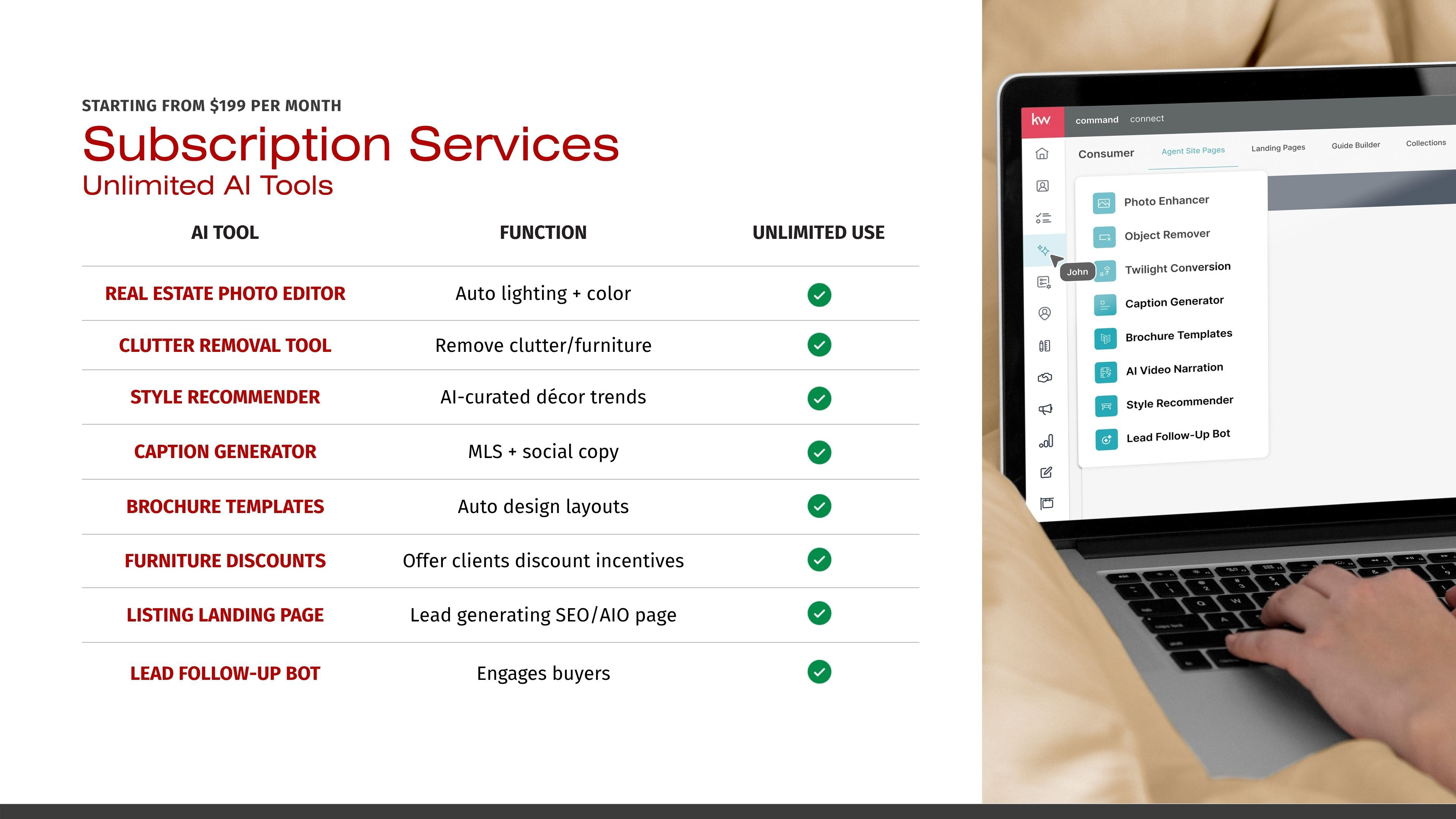 AI Hub with set of AI editing tools to enhance listing content from copy to visuals.