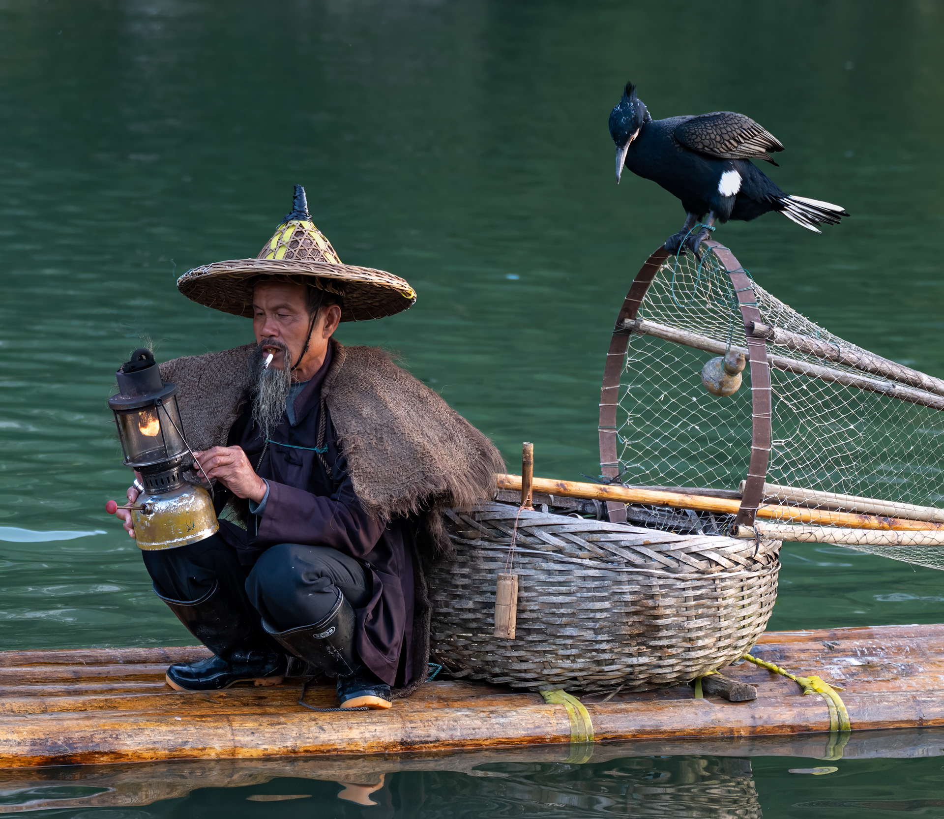 Traditional fisherman using cormorants 