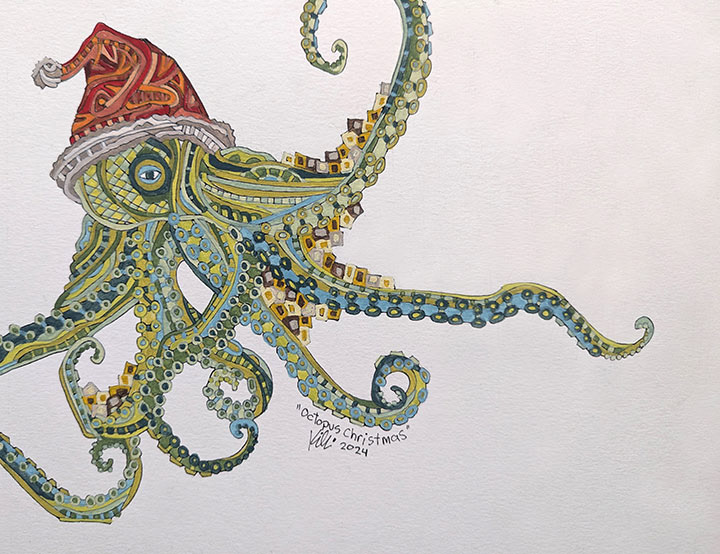 Painting for Christmas Postcard