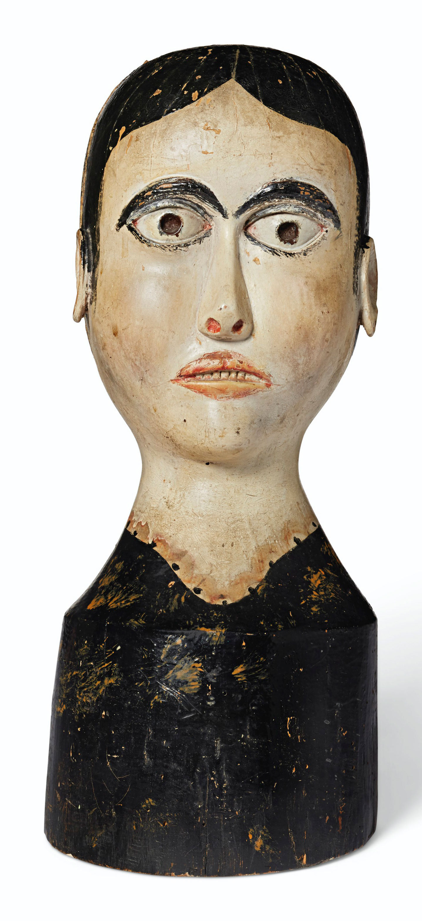 Carved wood polychrome head 19th century