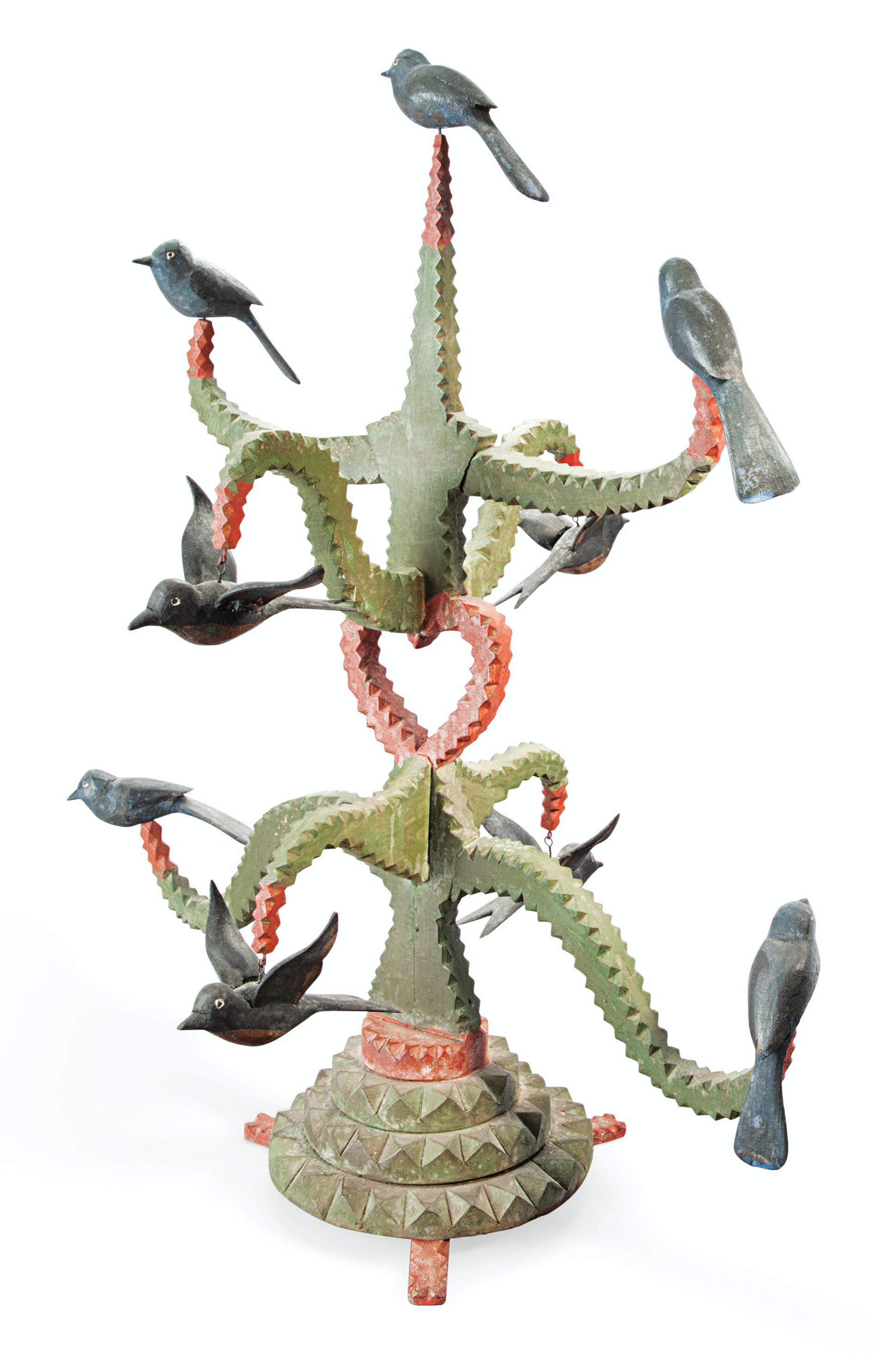 carved polychrome tramp art tree 19th century