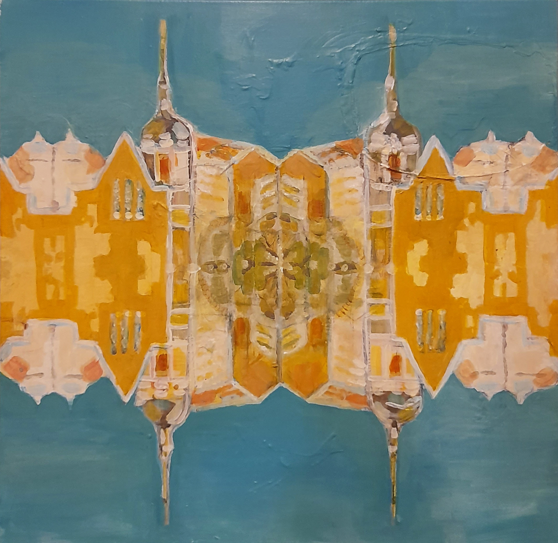 Story of school / Kerrottu koulu 1 2024, vaha- ja monitekniikka, 90cm x 90cm. 1300 €