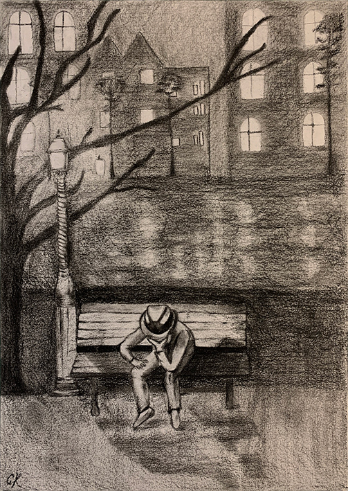 worrying man - charcoal