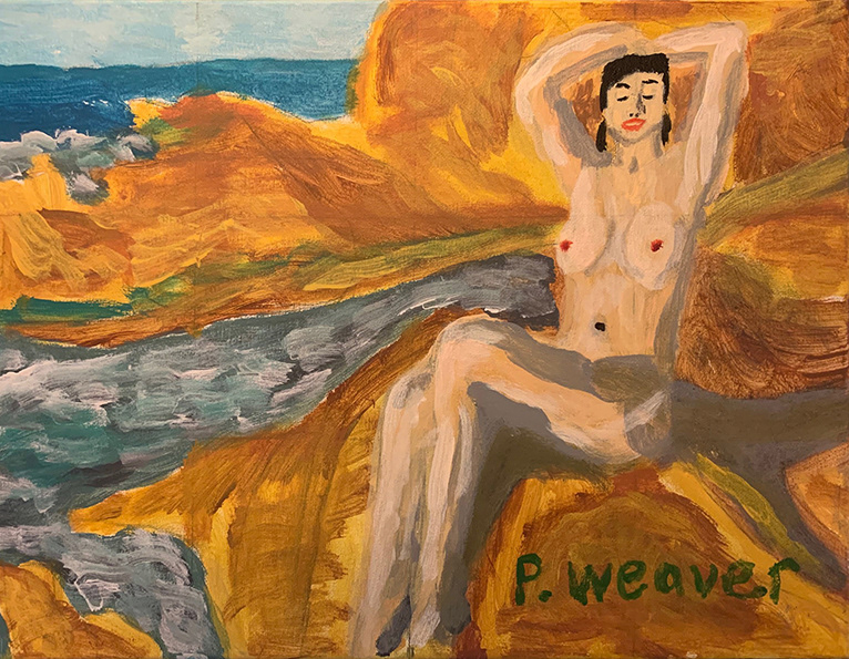 A woman on rocks - acrylic