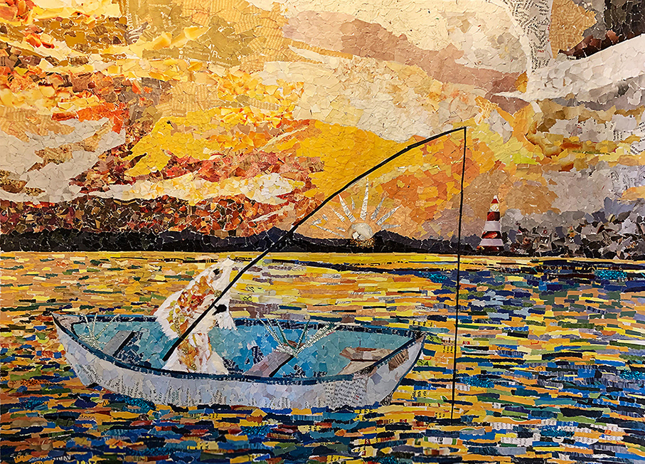 A fishing fish - paper collage