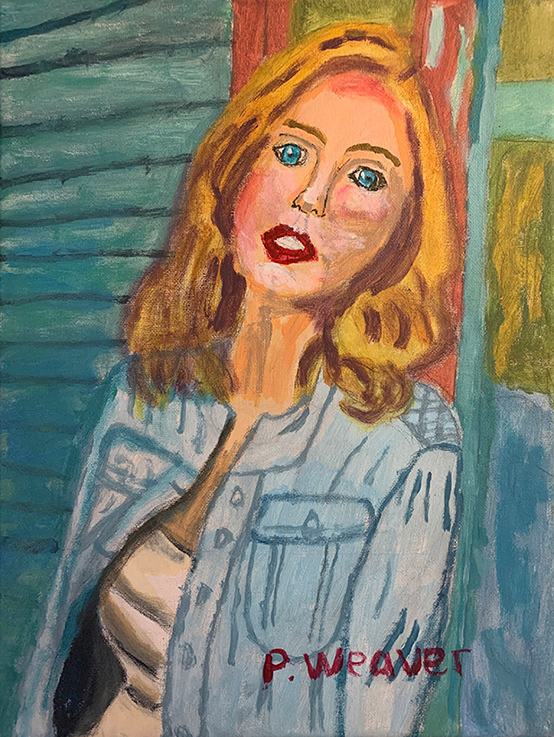 A woman leaning on a wall - acrylic