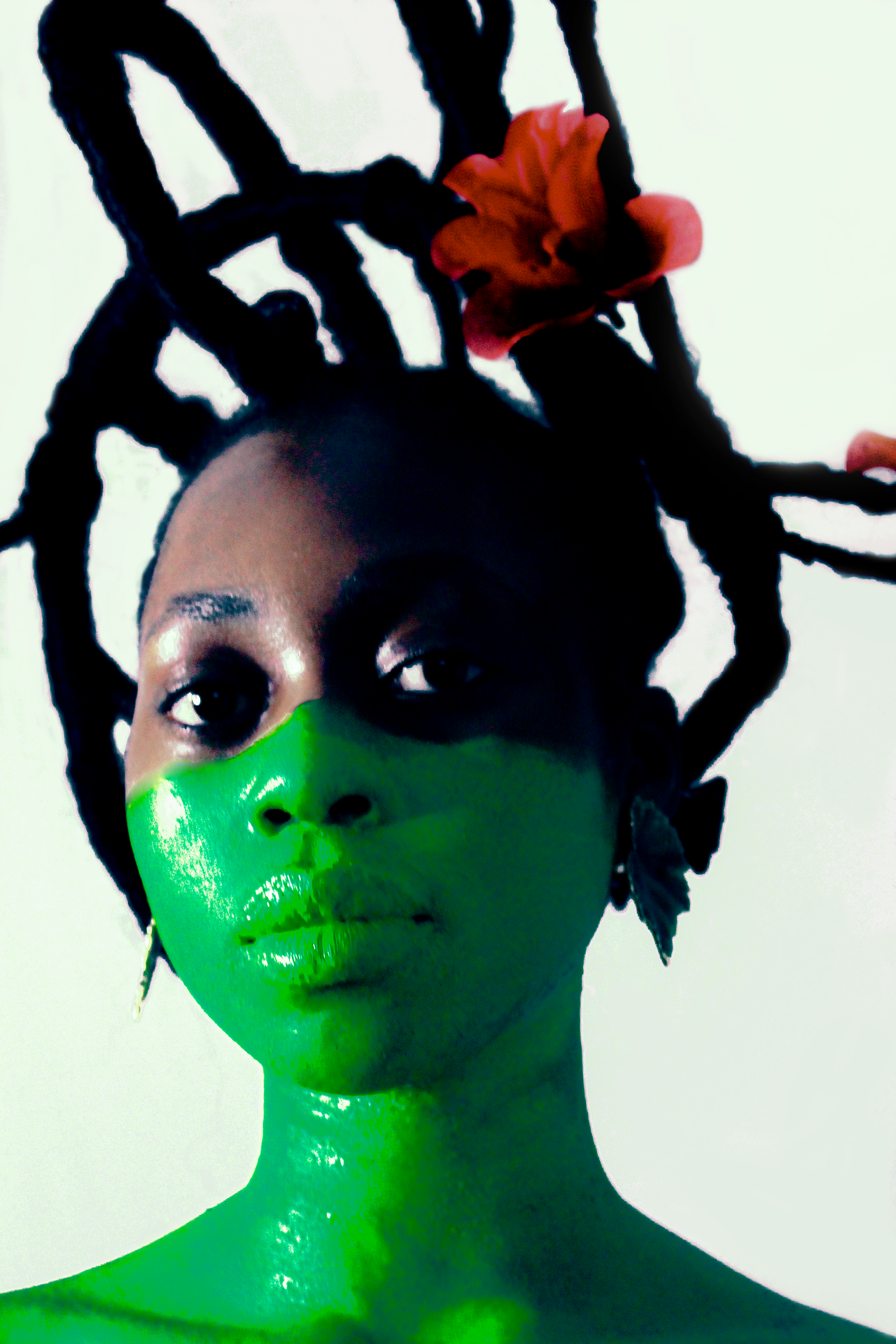 Prince Oke Title: G R E E N CHI aka “Chi” in Igbo, refers to the personal spirit of a person. [a tribute to Igbo masquerades known as ‘mmwanwu’ in Igbo; manifestation of a celestial entity; a note to Phyliss Galembo. Background: Entity of growth, resilience, energy, empathy, and nexus. ‘The Green’ is an alter ego of myself that began when I lost my mother. As my mother was named “Rose” I began to associate her teachings and presence with nature and growth; later on, being represented by the colour green. This was demonstrated by using green in the way I express my creativity, and thoughts, for example, in my poem “The Colour Green” which I mentioned earlier in my concept development. Therefore, this character in its rawest form represents ‘rebirth’ and ‘resilience’ even in death. Digital photography, 2021