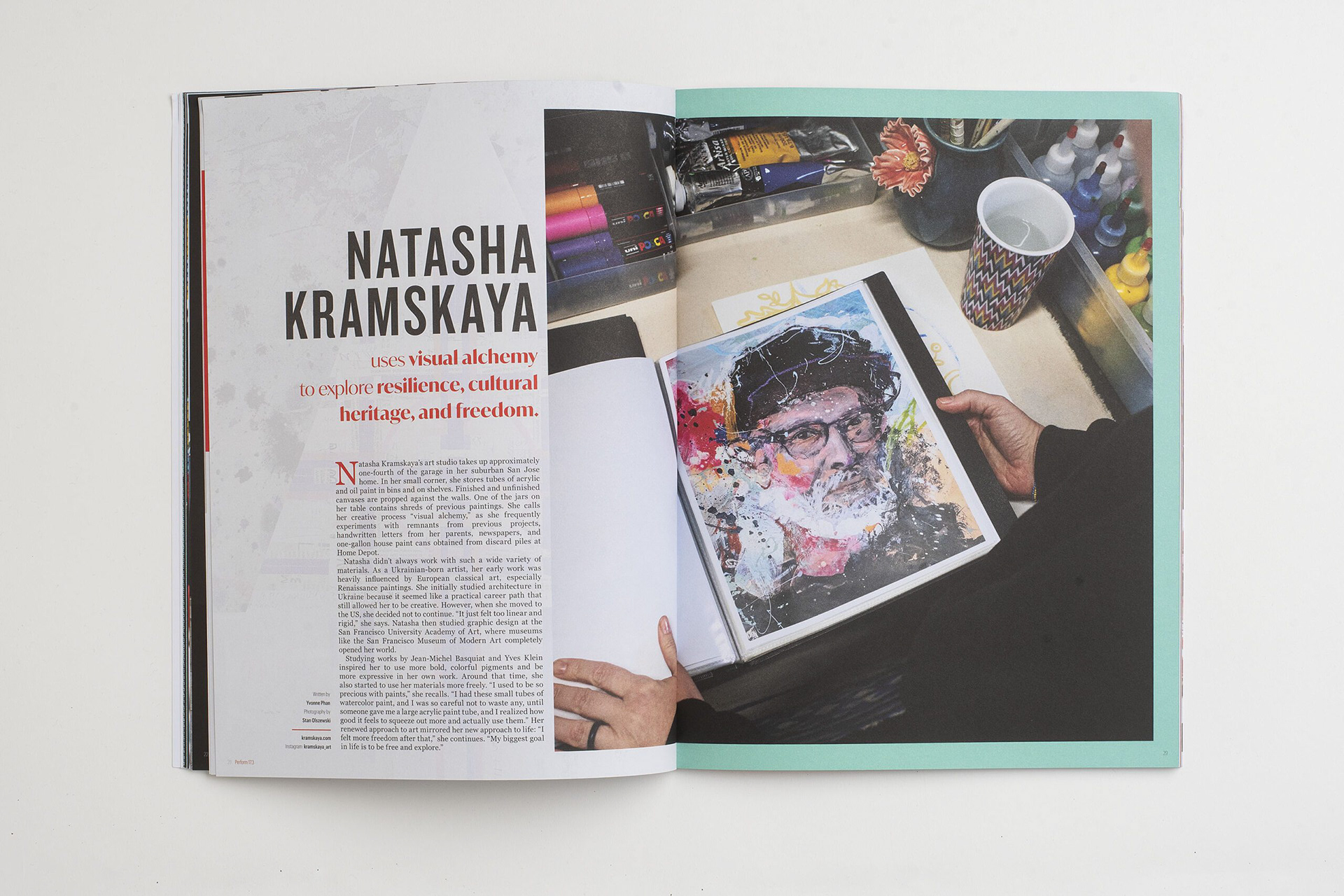 San Jose Bay Area artist Natasha Kramskaya uses visual alchemy to explore resilience, cultural heritage, and freedom. Content Magazine, summer 2025. 
