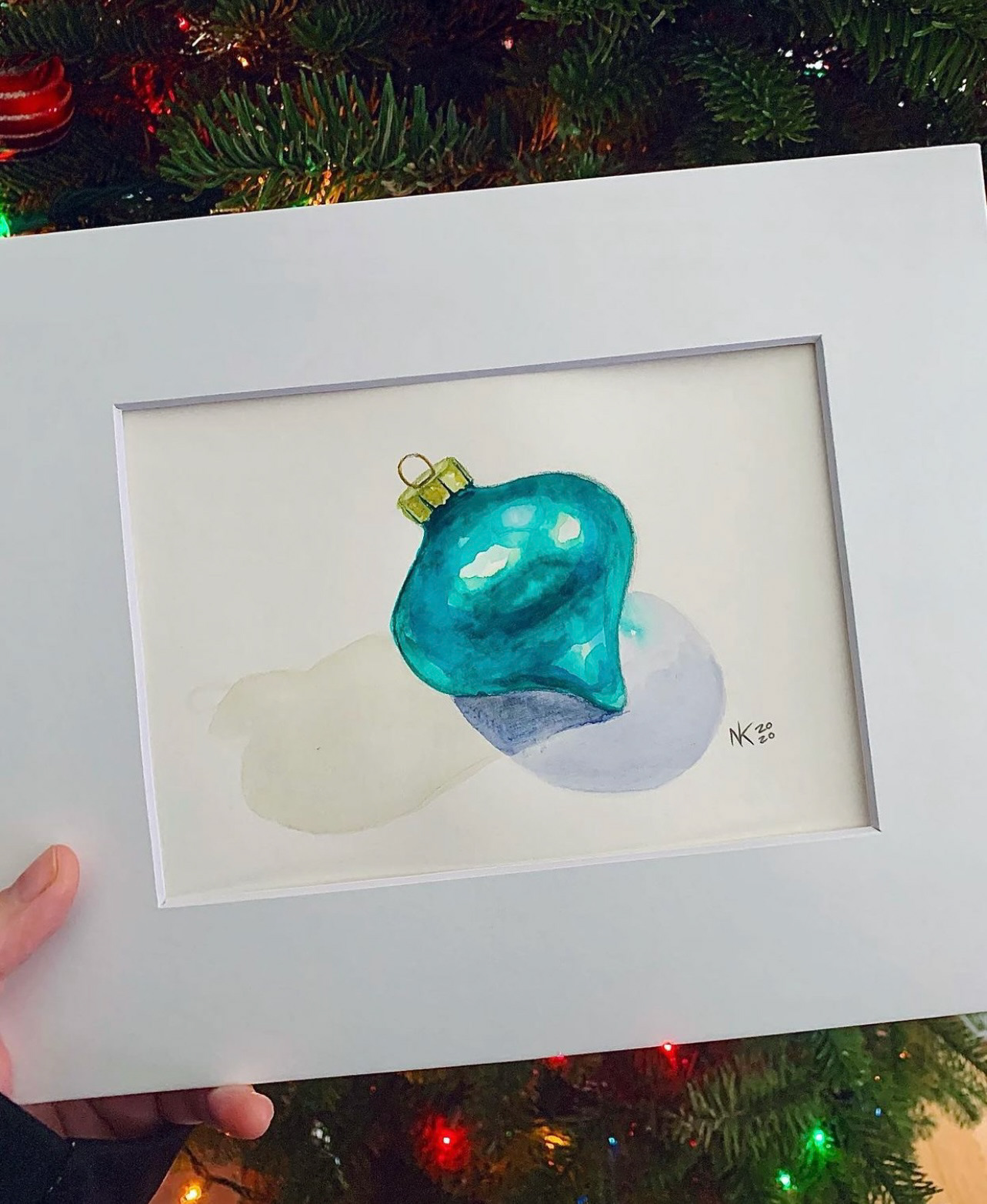 'Christmas Ornament' watercolor, 2020, $25