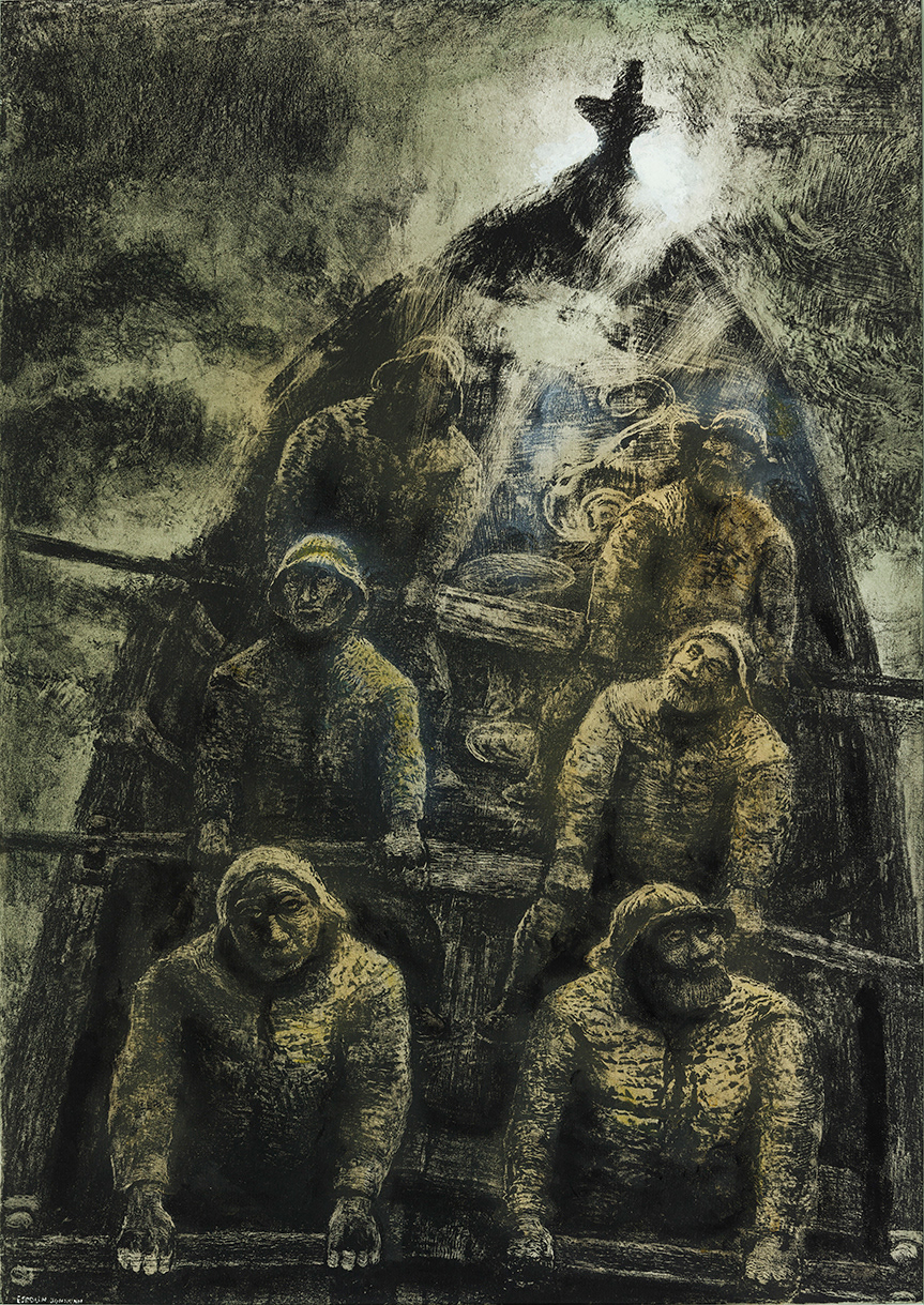 «Himmelskipet» Litografi, håndkolorert variant, 1982. ÓEspolin Johnson/BONO (ENG: The Heavenly Ship)
