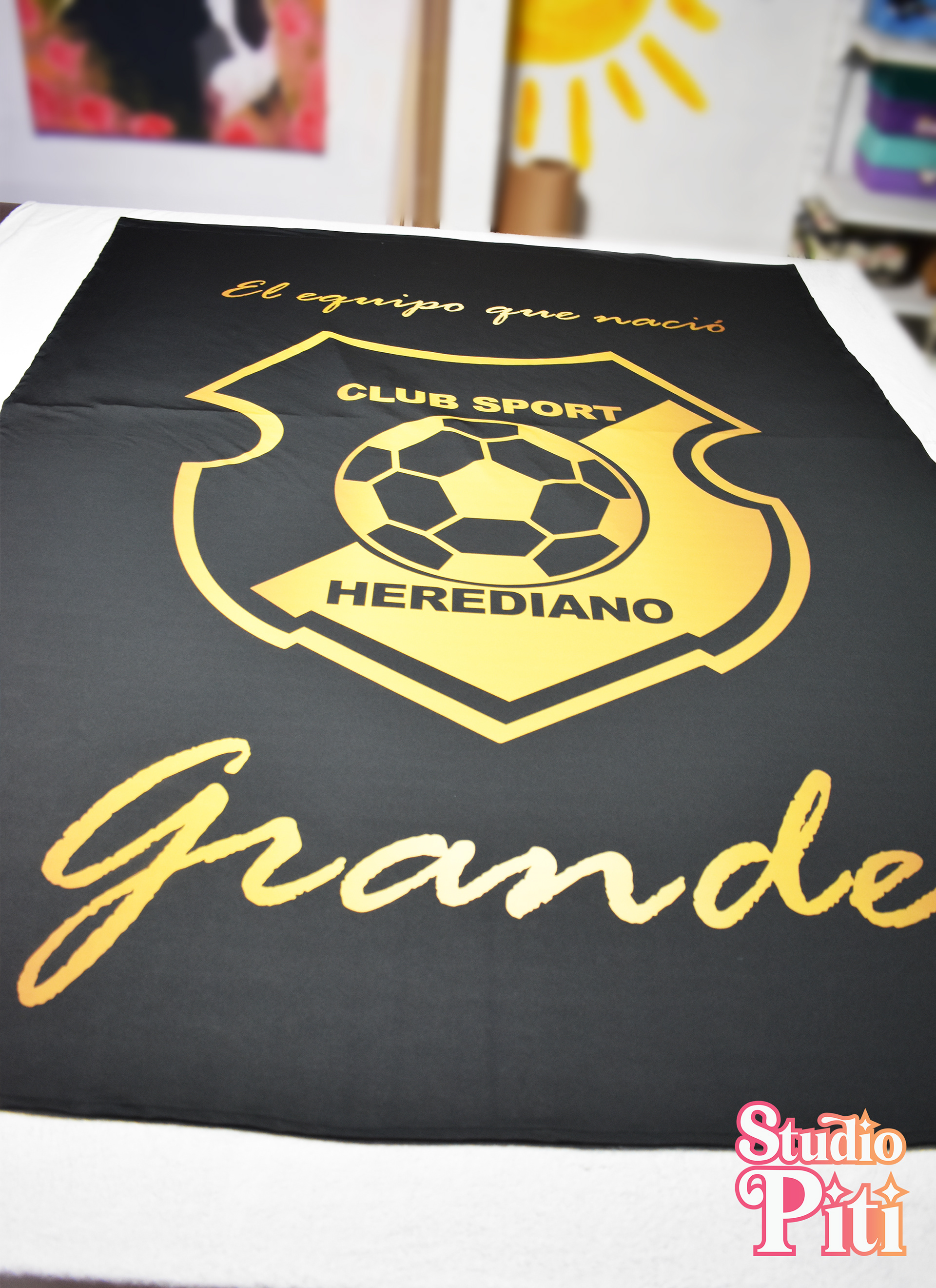 Cortina o tapiz para pared. Se hizo en tela liviana con un borde arriba en el cual sea posible pasar un tubo de cortina 