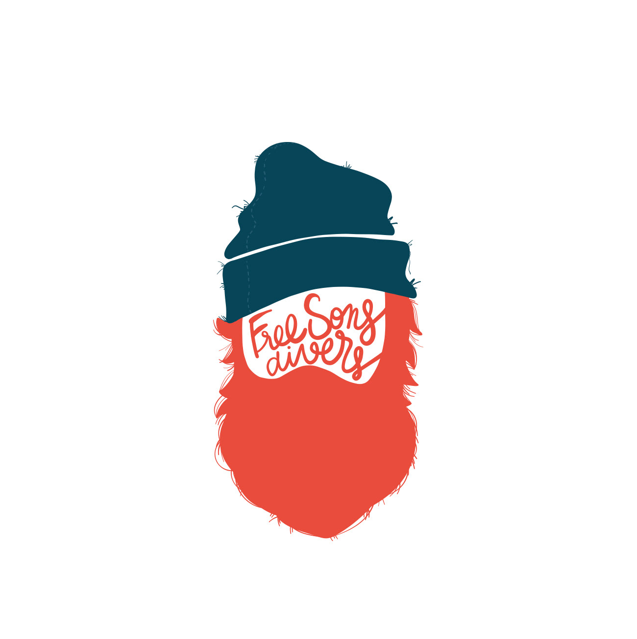 logo, branding, création graphique, typo manuelle, création d'une typo manuscrite incrustée dans un visage d'homme portant un bonnet bleu et ayant une grosse barbe rousse