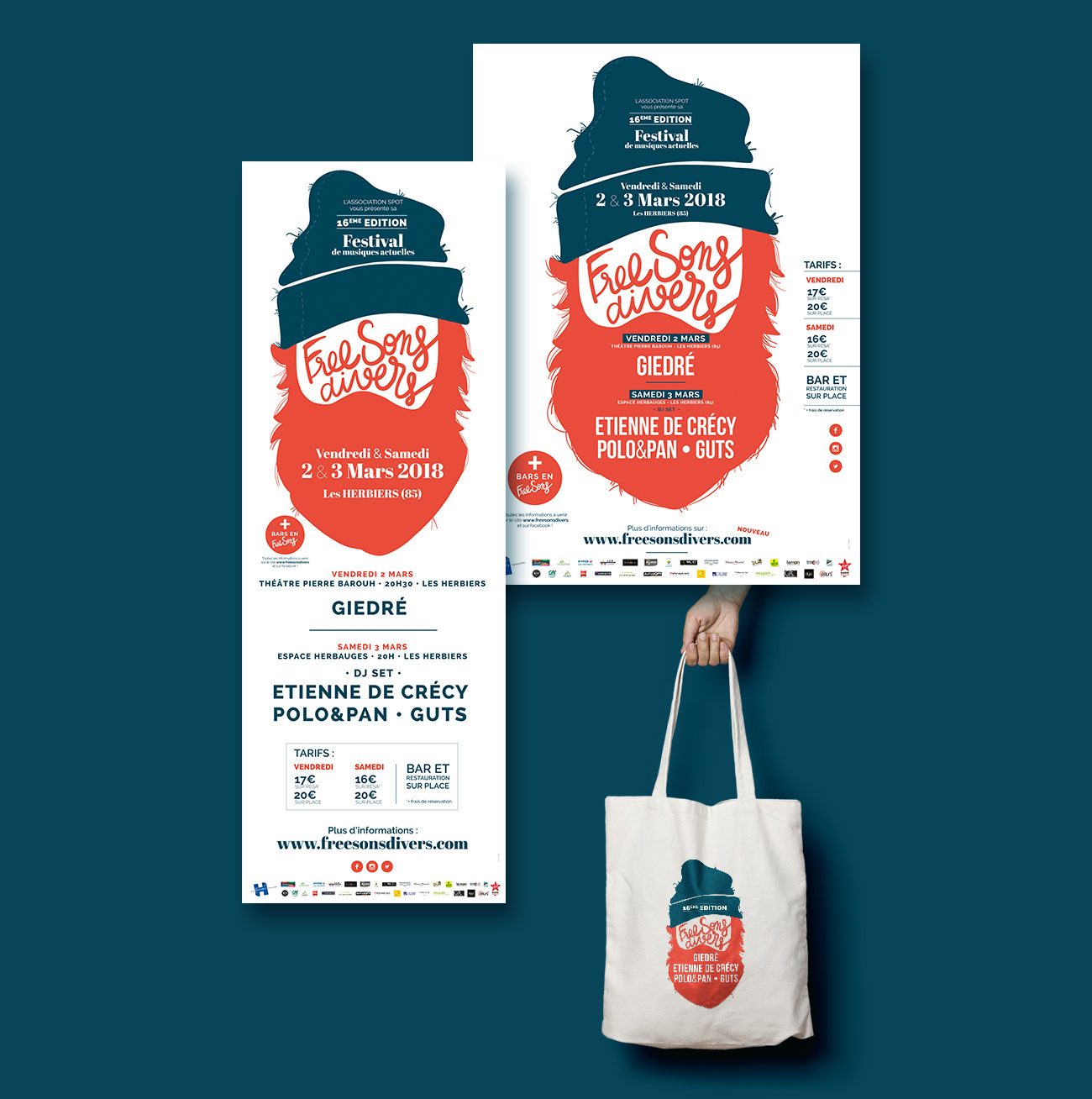 2 affiches, affiche format atypique, affiche de festival de musique, concert, et tote bag