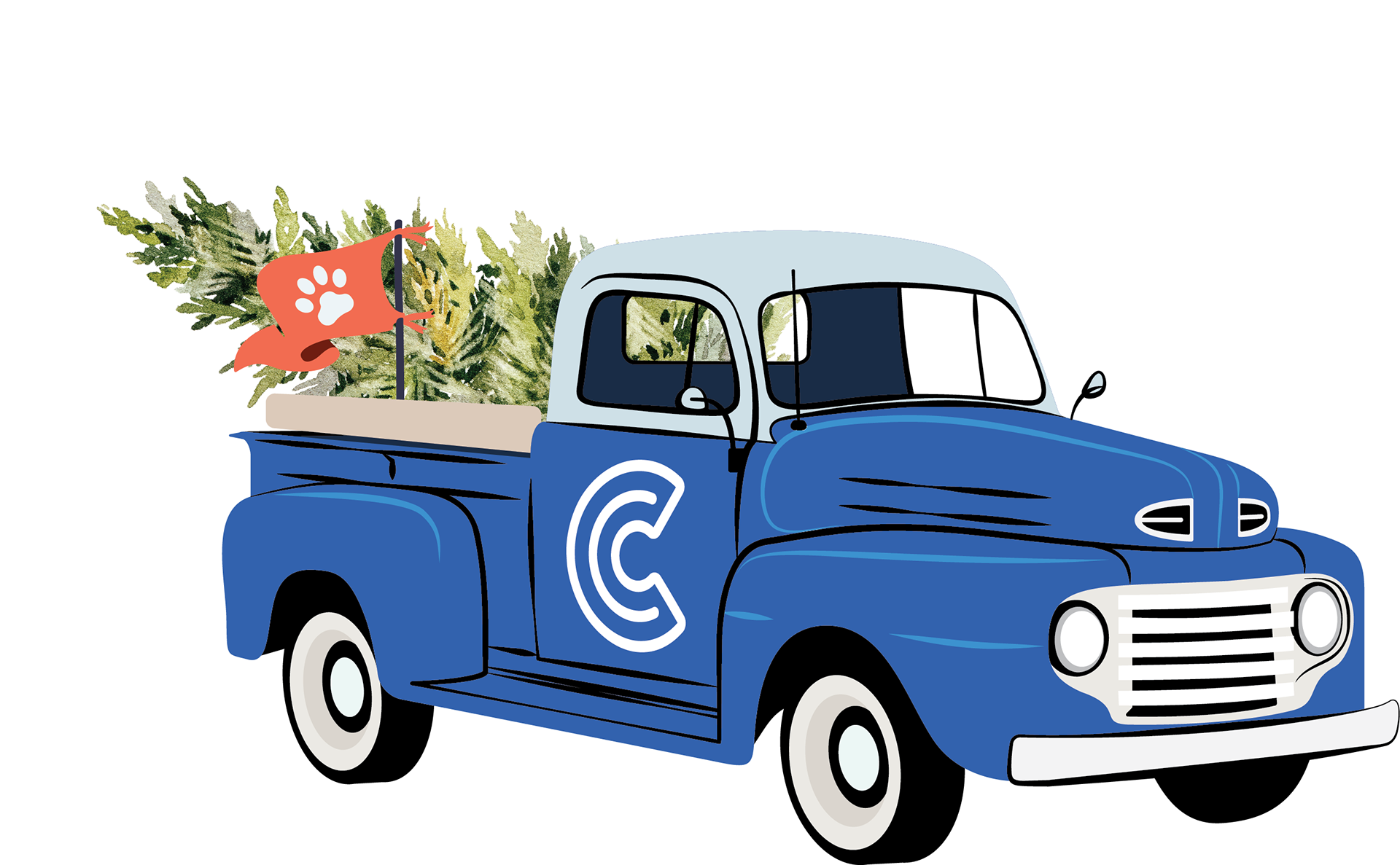 I drew this truck as part of the accompanying graphics of a rebrand. This version was for the holidays!