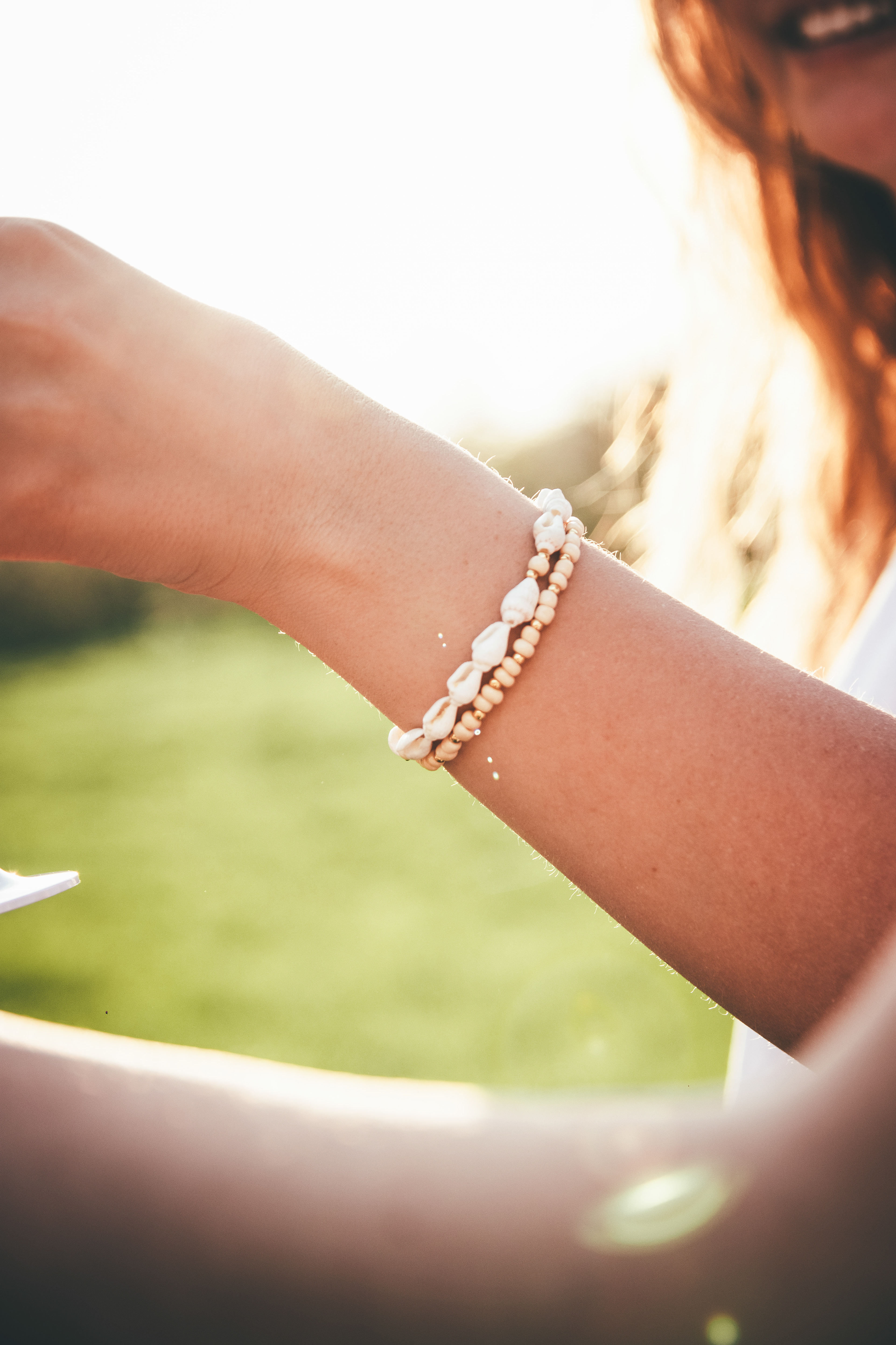 The Beige Shell Bracelet €20.-, & The Beige Bracelet €18.-