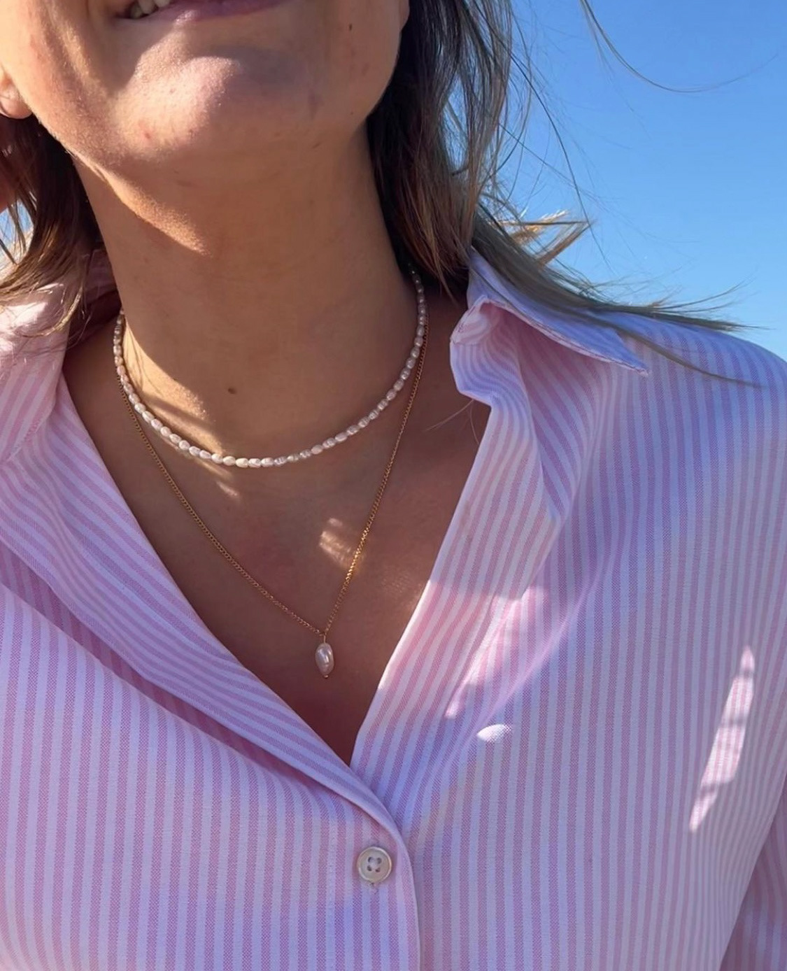 Golden Necklace with Pearl €28.- & The Small Pearl Necklace €34.-
