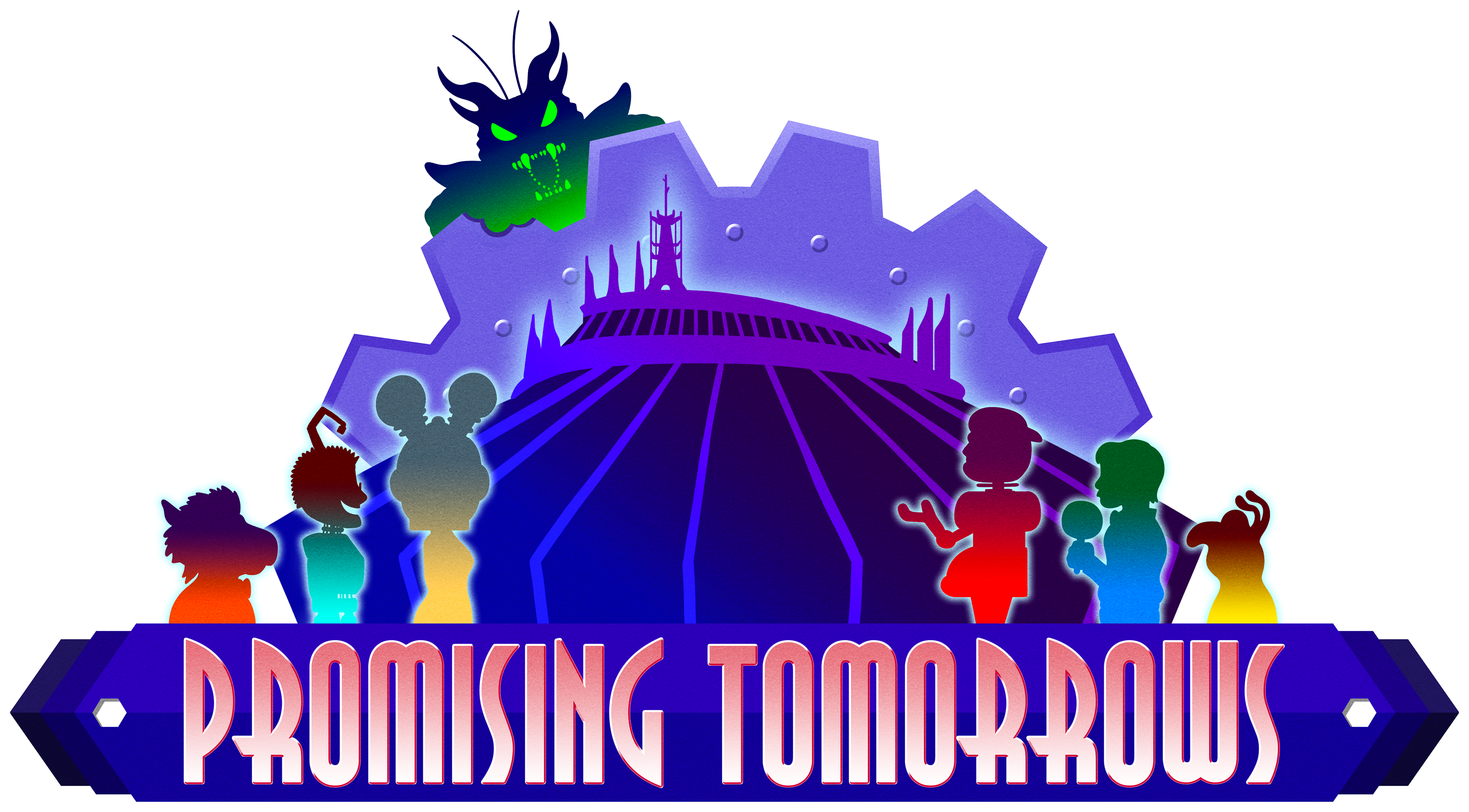 Logo for WDWNT's Event "Promising Tomorrows", celebrating 50 years of Space Mountain and 30 years of "New Tomorrowland".