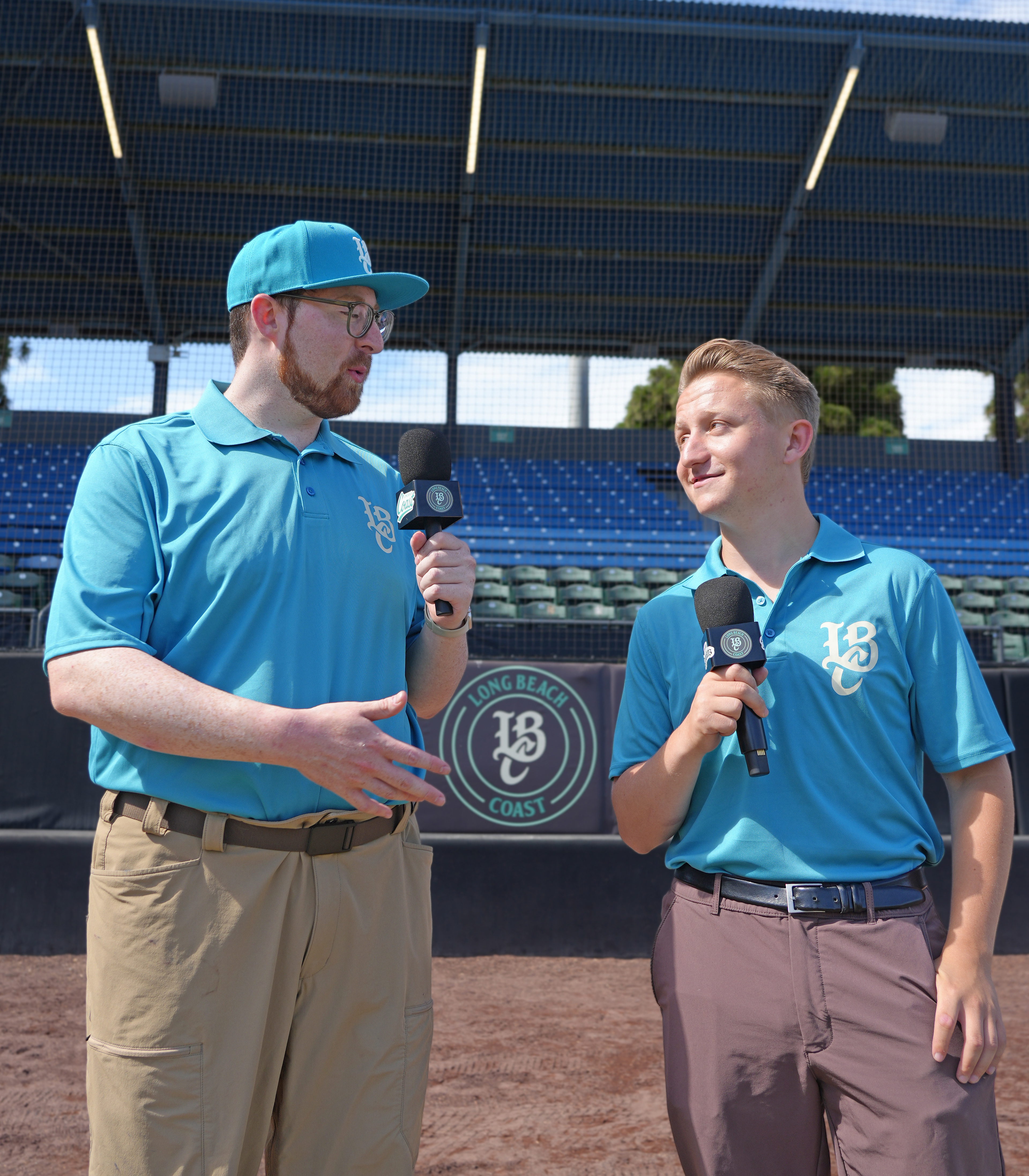 Recording a standup alongside Long Beach broadcast partner, Jesse Cook (2026).