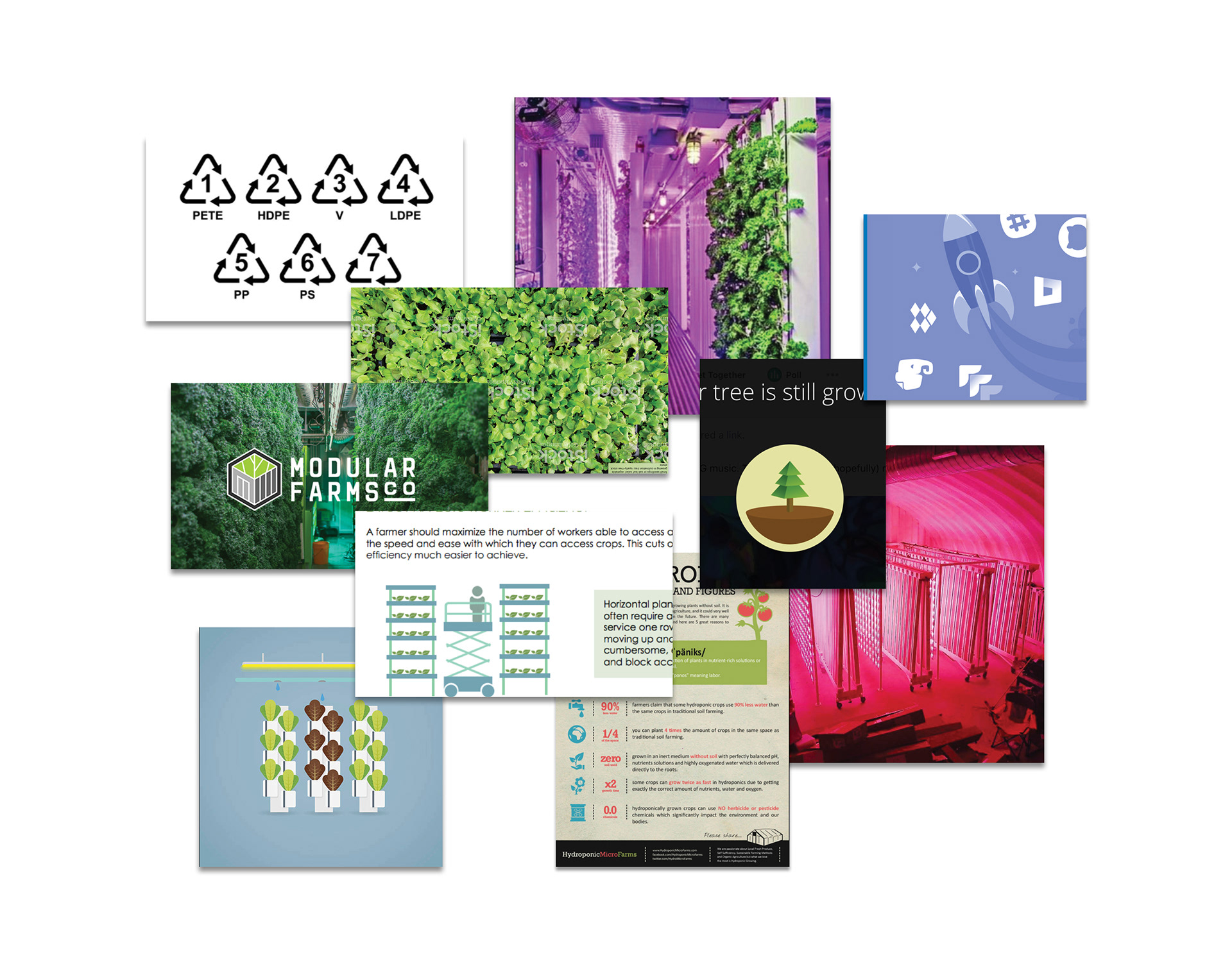Hydroponic tower display graphic moodboards