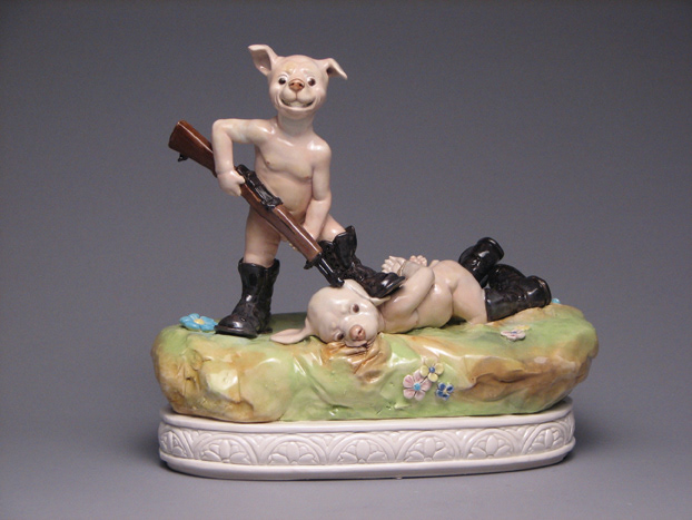 A Good Catch, 2007, cone 6 porcelain, glaze, underglaze, china paint, luster