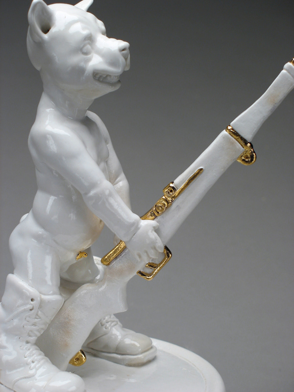 This is my Rifle: Allegorical Figure, 2006, cone 6 porcelain, glaze, underglaze, luster