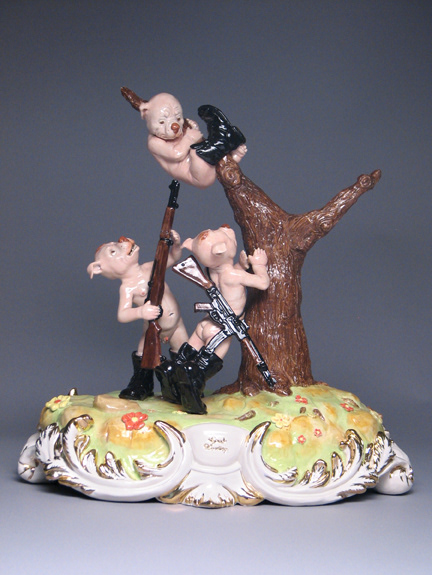 Good Hunting, 2008, cone 6 porcelain, glaze, underglaze, luster