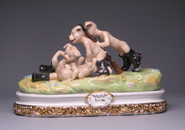 KIss Me, 2008, cone 6 porcelain, glaze, underglaze, luster