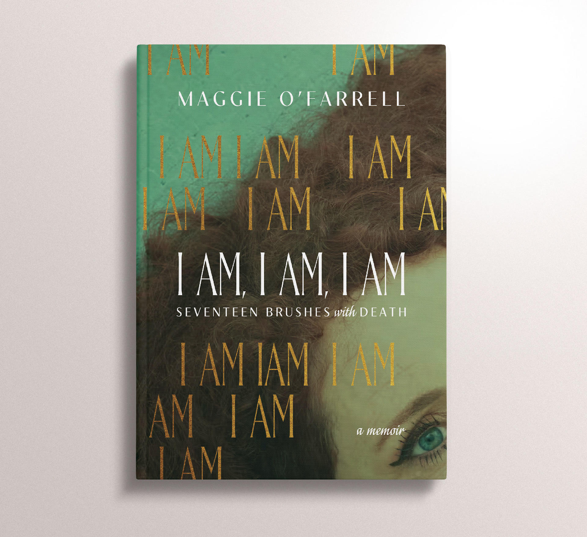Self-directed personal project / This alternate cover for Maggie O'Farrell's powerful memoir is a more image-based approach than the type-based covers on market. The main crux of the design is a striking photo of O'Farrell herself, paired a clever interpretation of the subtitle: repeating "I AM" seventeen times.