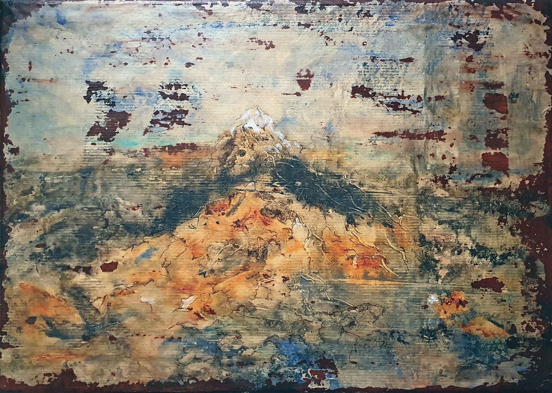 Au sommet - 42x30 - aquarelle, encres - kraft marouflé sur toile