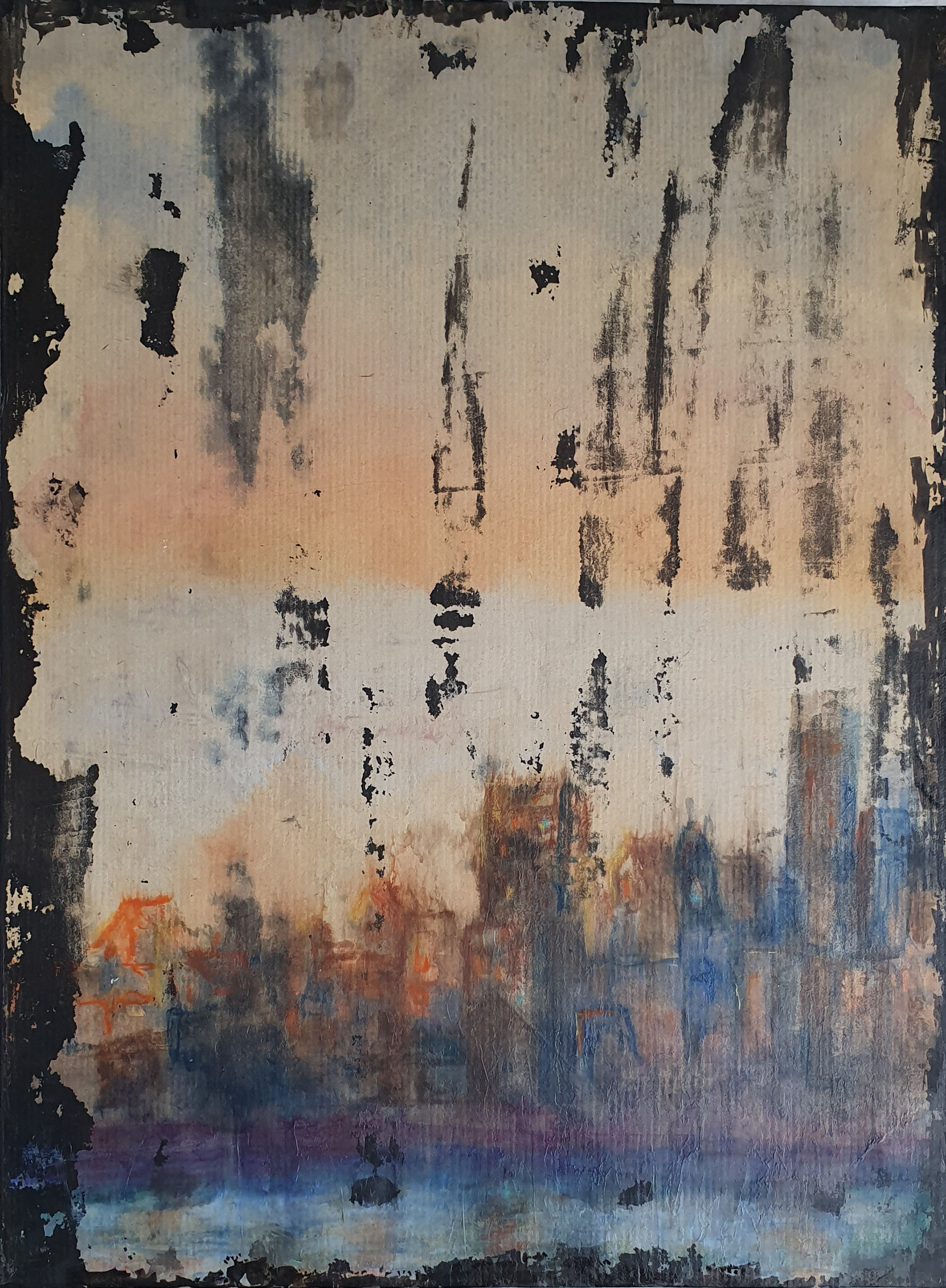 Before Dawn 30 x 42, aquarelle, encre et crayons - kraft marouflé sur toile