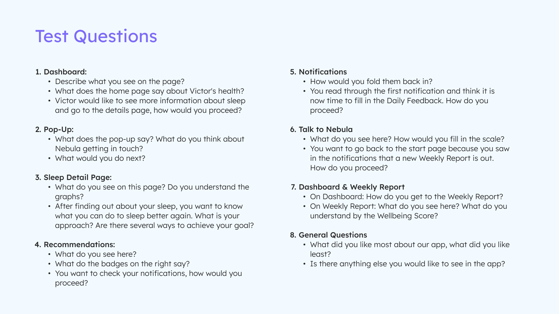 User Test Questions