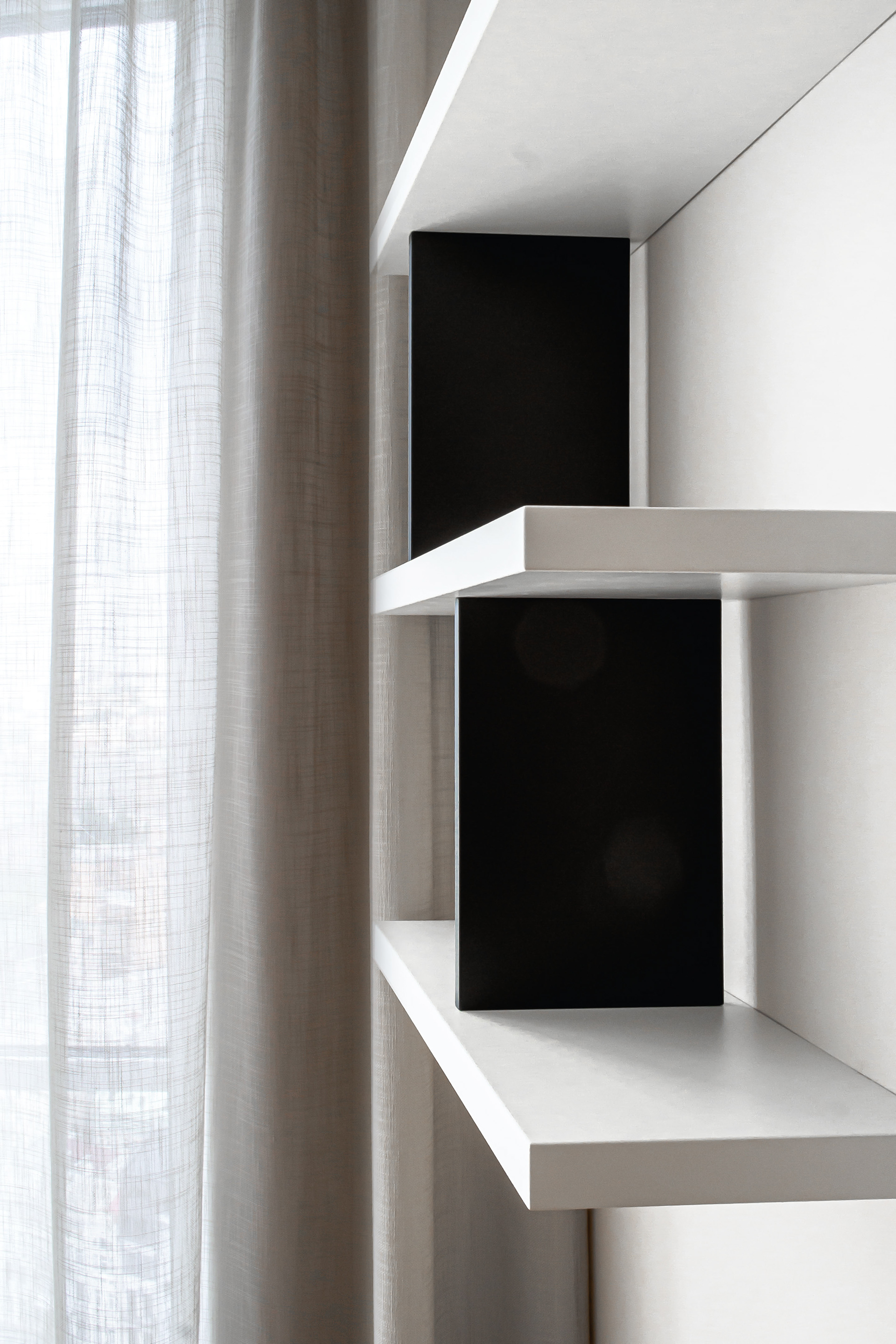 black and white shelves