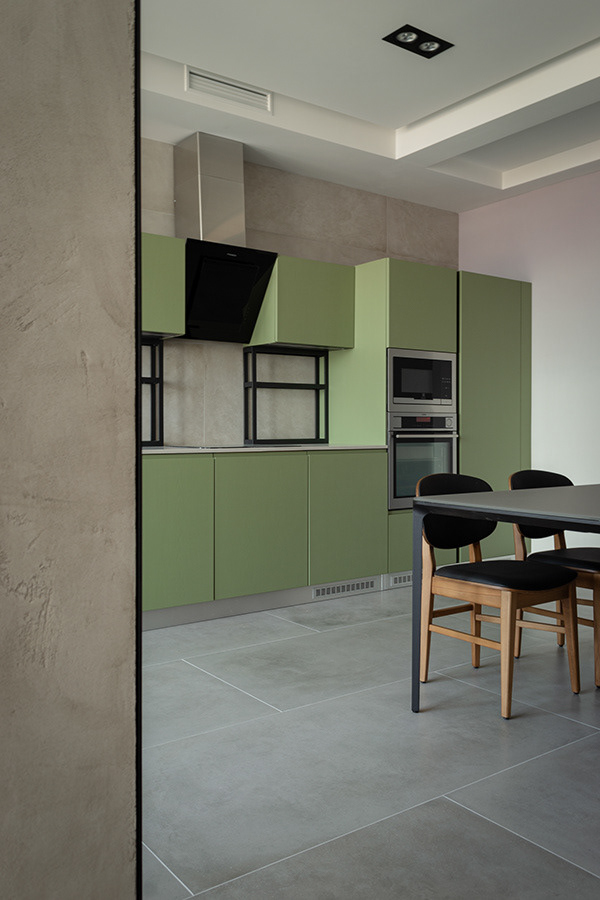wood kitchen in pistachio color